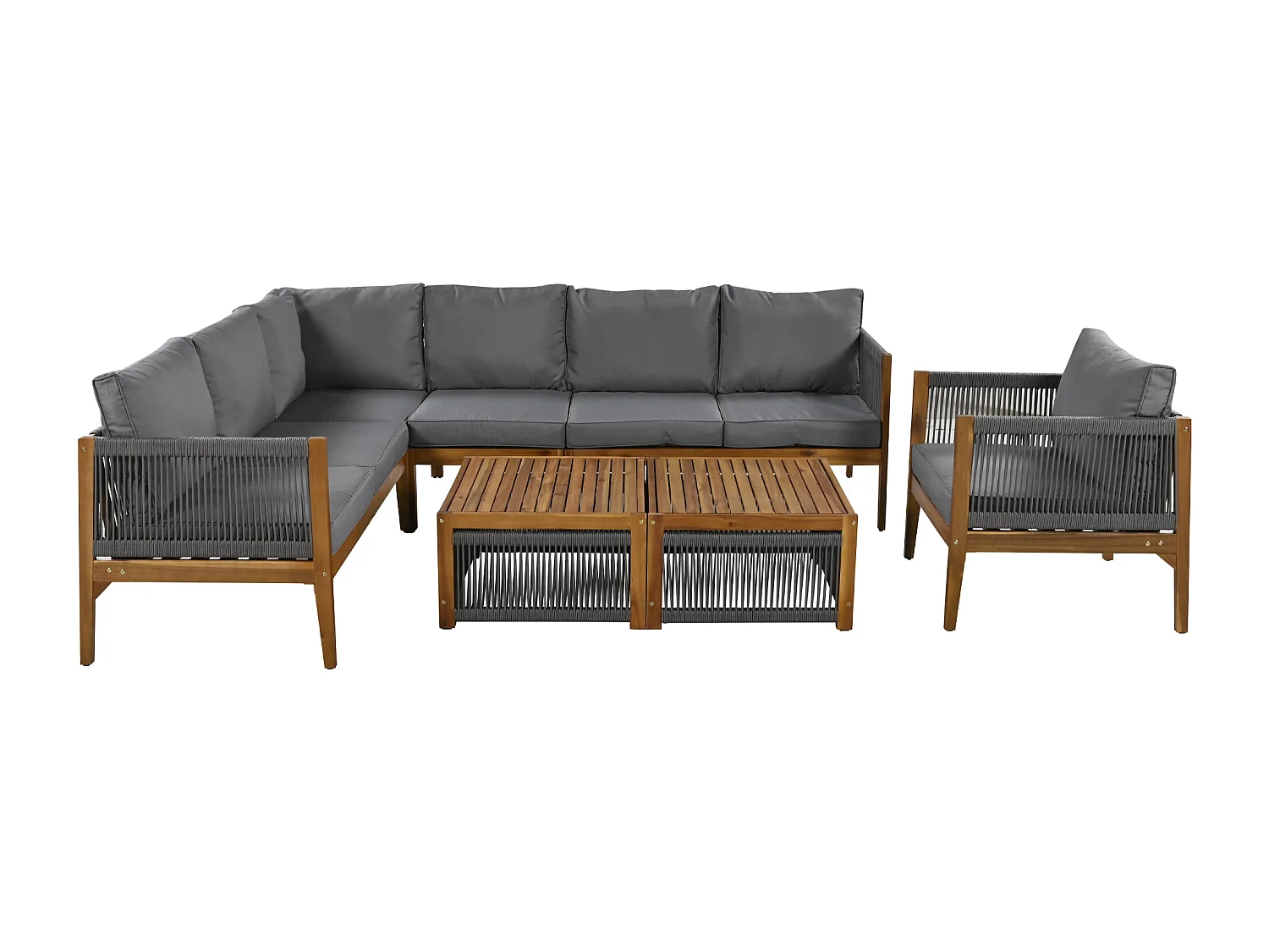 Salon de jardin pour 7-8 personnes, déhoussable et recouvert de tissu, naturel et gris