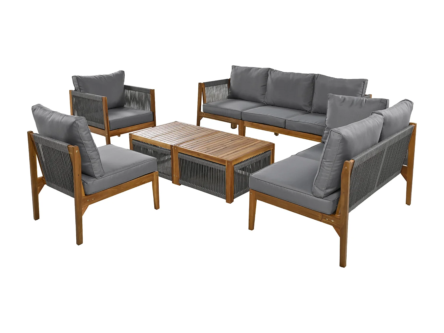 Salon de jardin pour 7-8 personnes, déhoussable et recouvert de tissu, naturel et gris