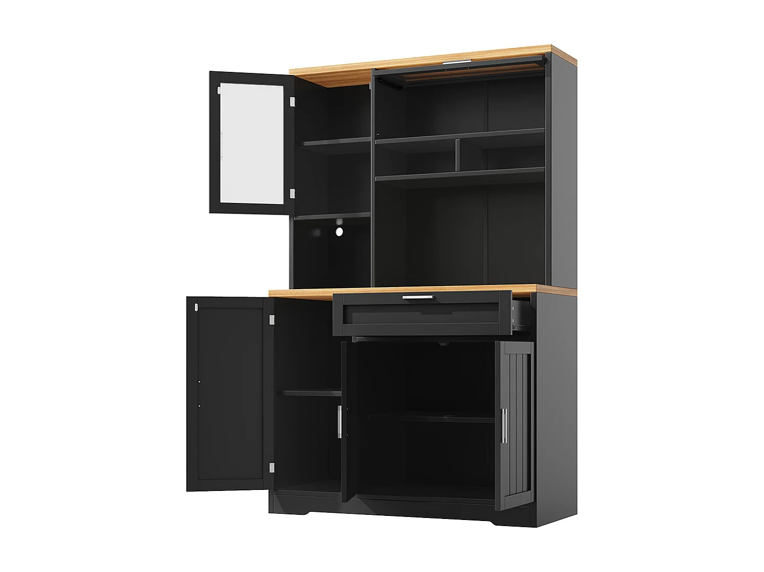 Küchenschrank, Oberschrank/Vitrine mit LED-Beleuchtung, 104x40x180 cm, schwarz