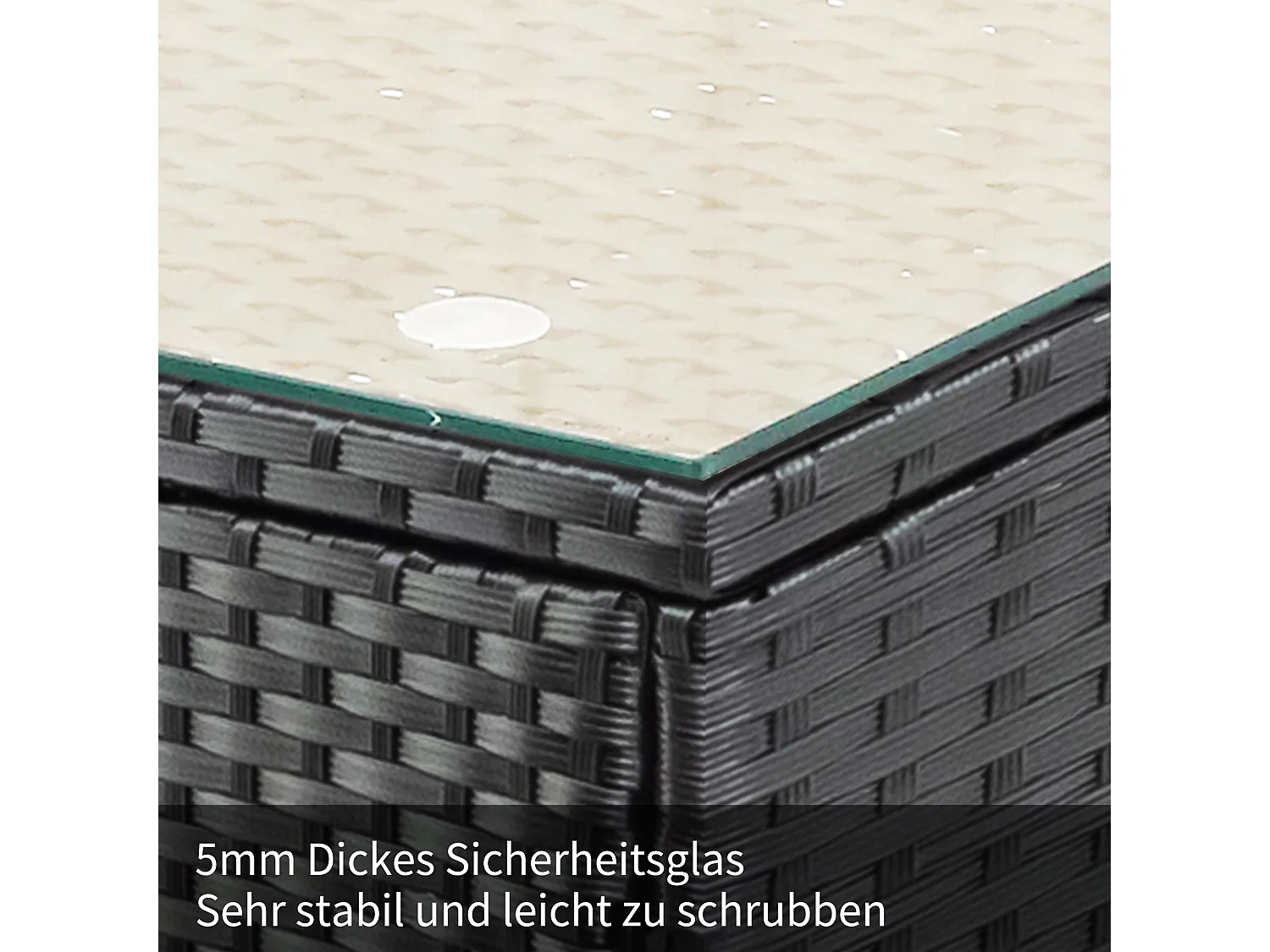 Meubles de jardin décontractés, canapé d'angle, ensemble de canapé avec coussins et coussins, avec table en verre, noir