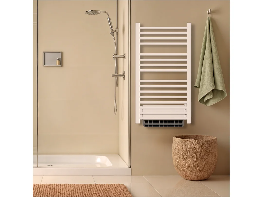 Sèche-serviette électrique sans fluide avec soufflerie 500W+1000W H.100,5xL54cm Bestherm HESTIA blanc