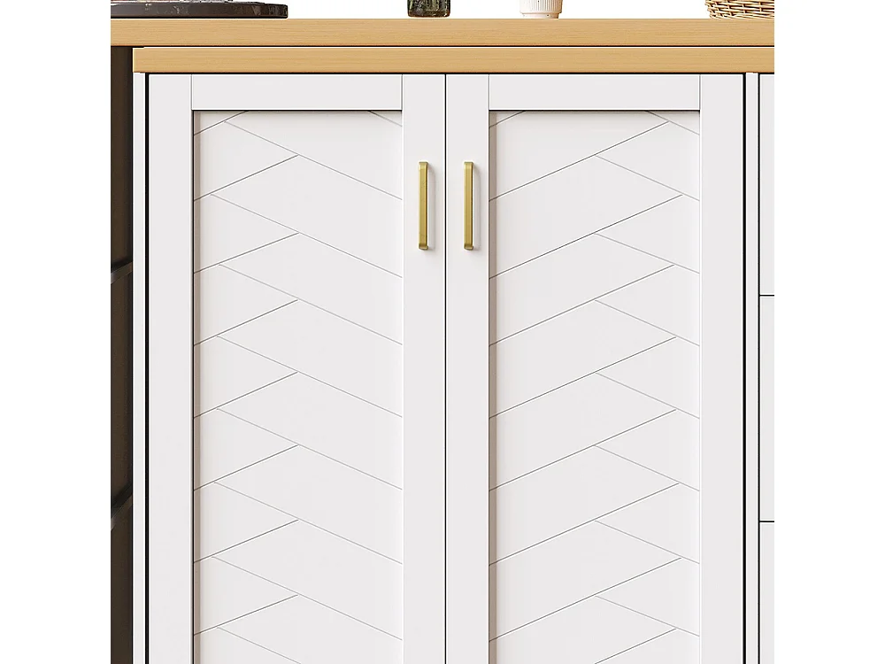 Chariot de bar extensible avec 2 portes et 3 tiroirs, roulant, comptoir extérieur en bois, blanc