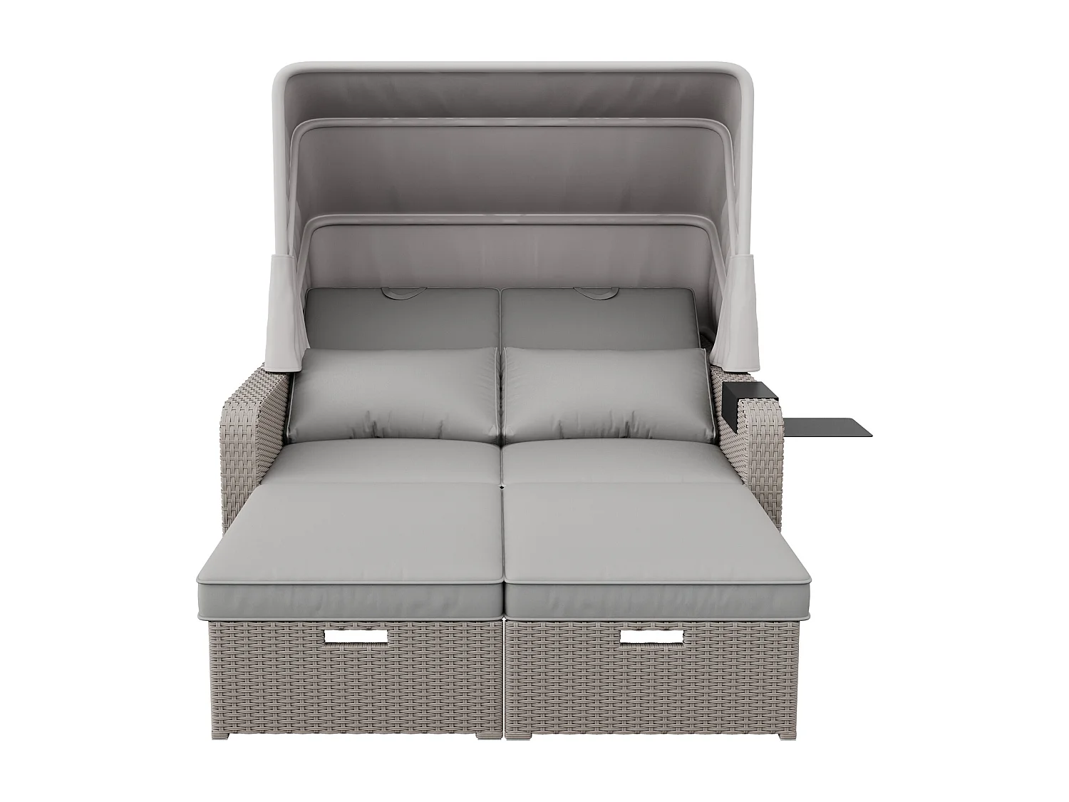 Salon de jardin, capacité pour 2 personnes, auvent amovible, rotin et mousse en polyéthylène, couleur kaki