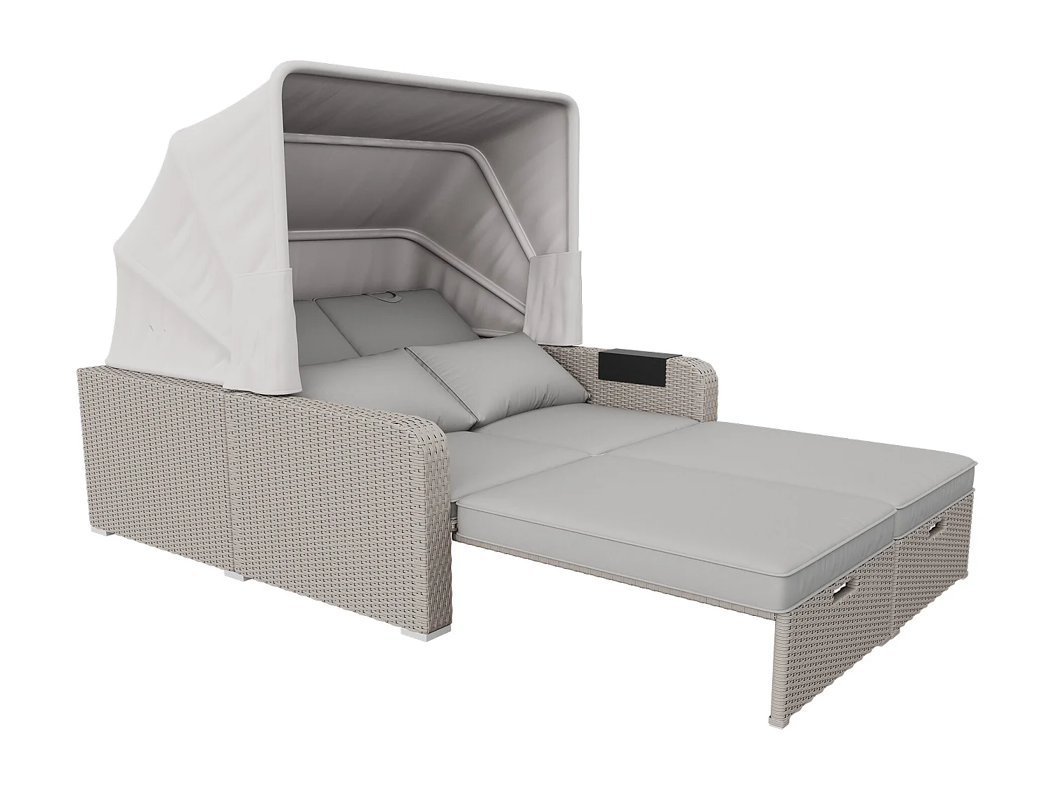 Salon de jardin, capacité pour 2 personnes, auvent amovible, rotin et mousse en polyéthylène, couleur kaki