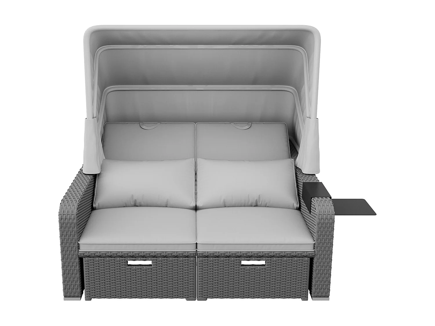 Salon de jardin, capacité pour 2 personnes, auvent amovible, rotin et mousse en polyéthylène, gris