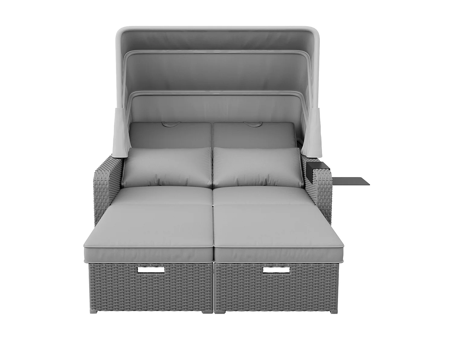 Salon de jardin, capacité pour 2 personnes, auvent amovible, rotin et mousse en polyéthylène, gris