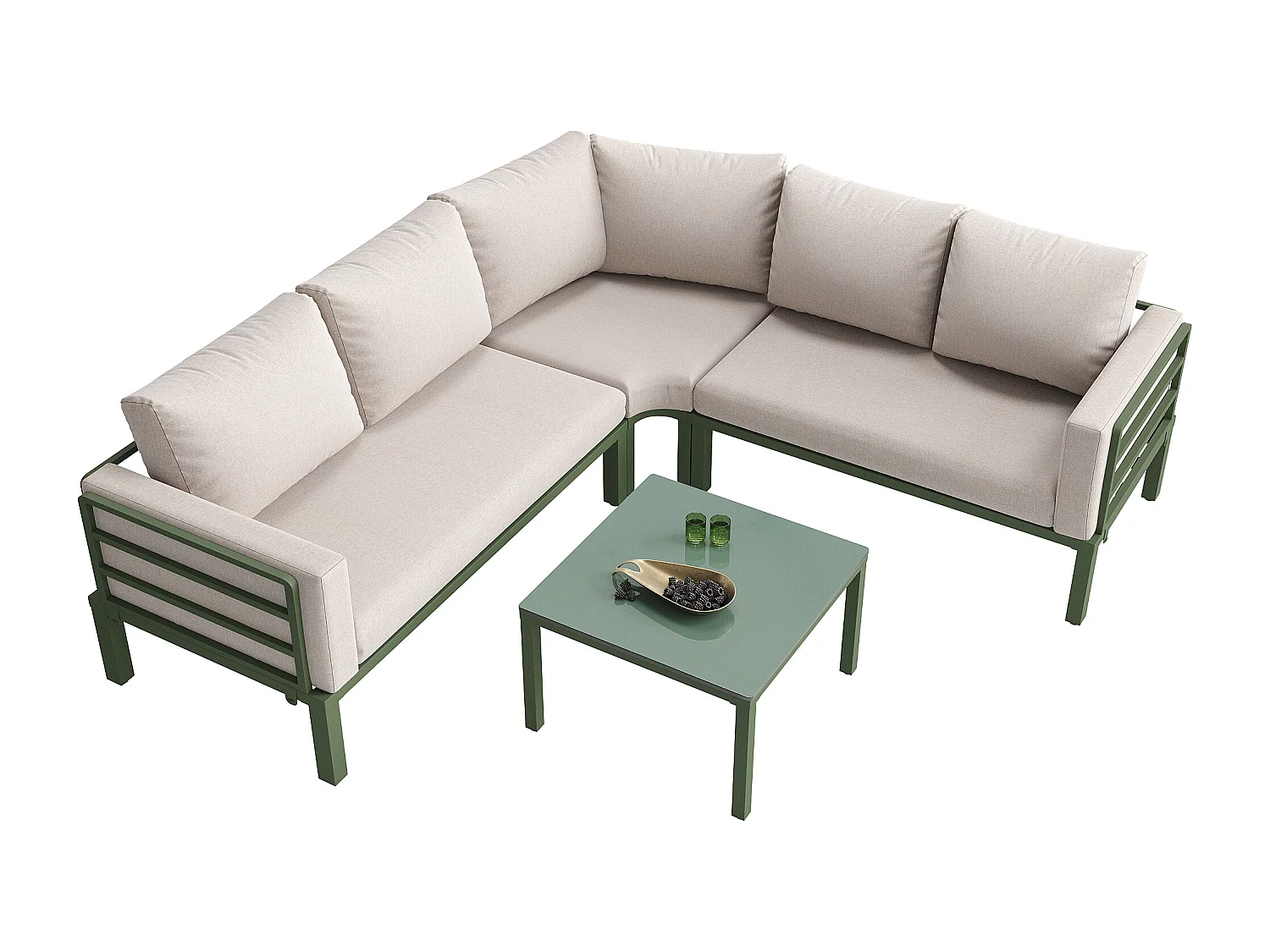 Set di mobili da giardino (4-5 posti), tavolino in vetro temperato, struttura in ferro zincato, beige