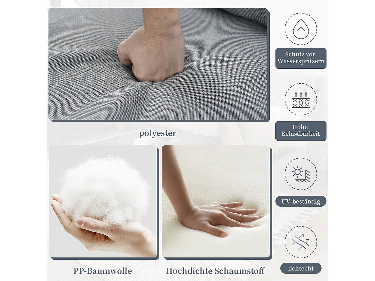 Set di mobili da giardino, divano + tavolino + pouf, tubo in acciaio zincato, piano del tavolo in vetro, grigio