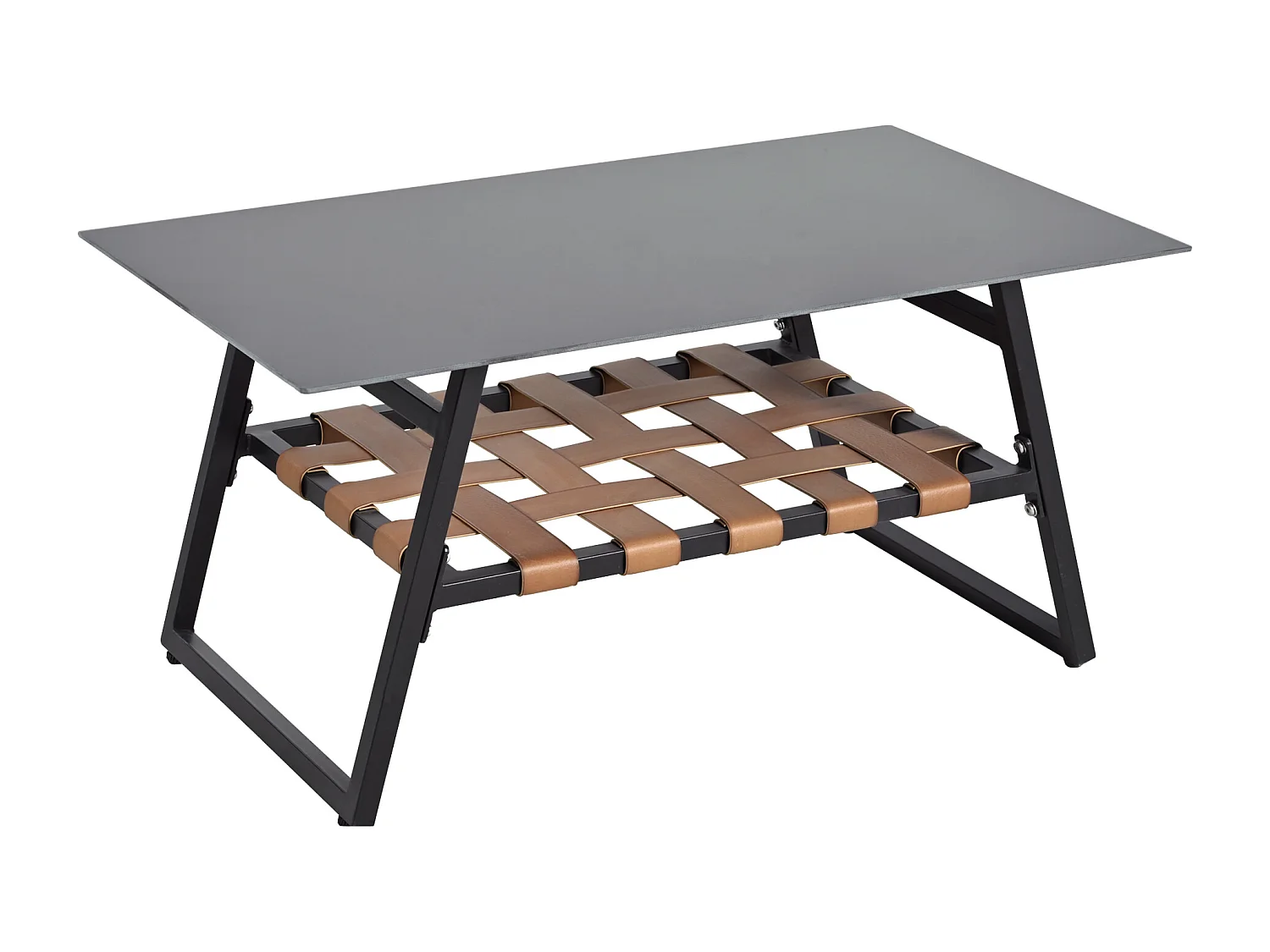 Set di mobili da giardino, divano + tavolino + pouf, tubo in acciaio zincato, piano del tavolo in vetro, grigio