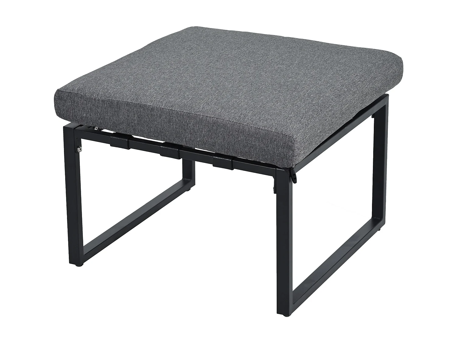 Set di mobili da giardino, divano + tavolino + pouf, tubo in acciaio zincato, piano del tavolo in vetro, grigio