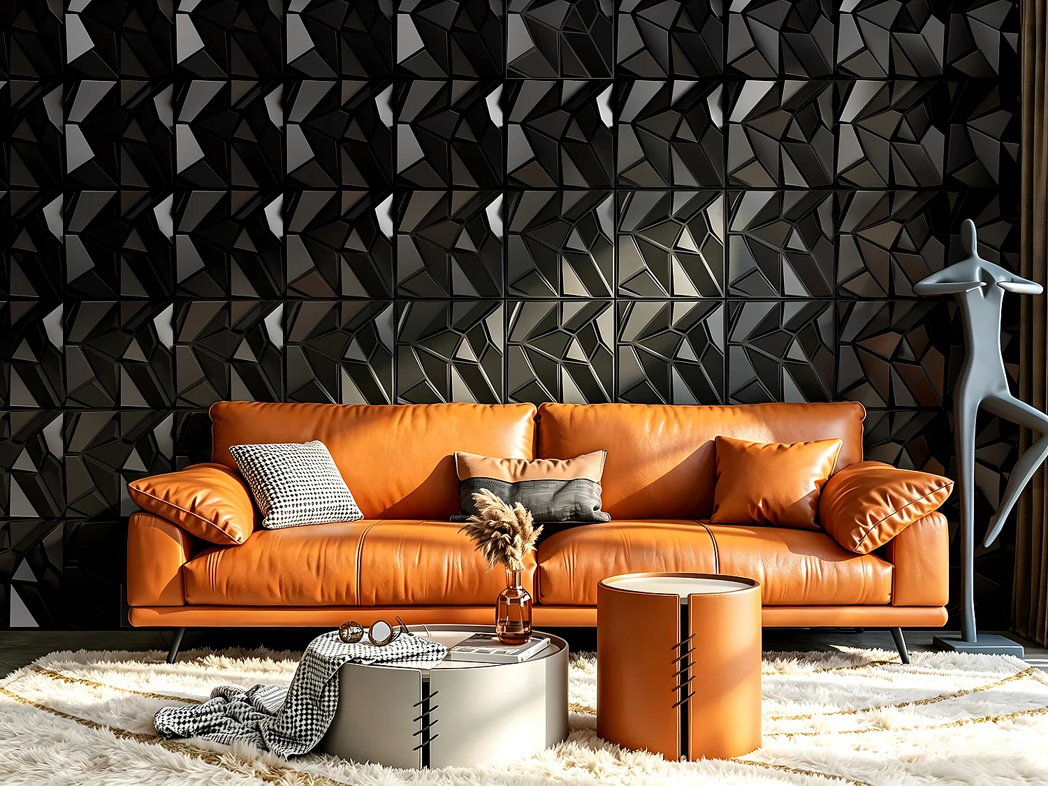 Panneau mural 3D en PVC - Pack de 3 m² - lot de 12 pièces - noir - ANGLIO