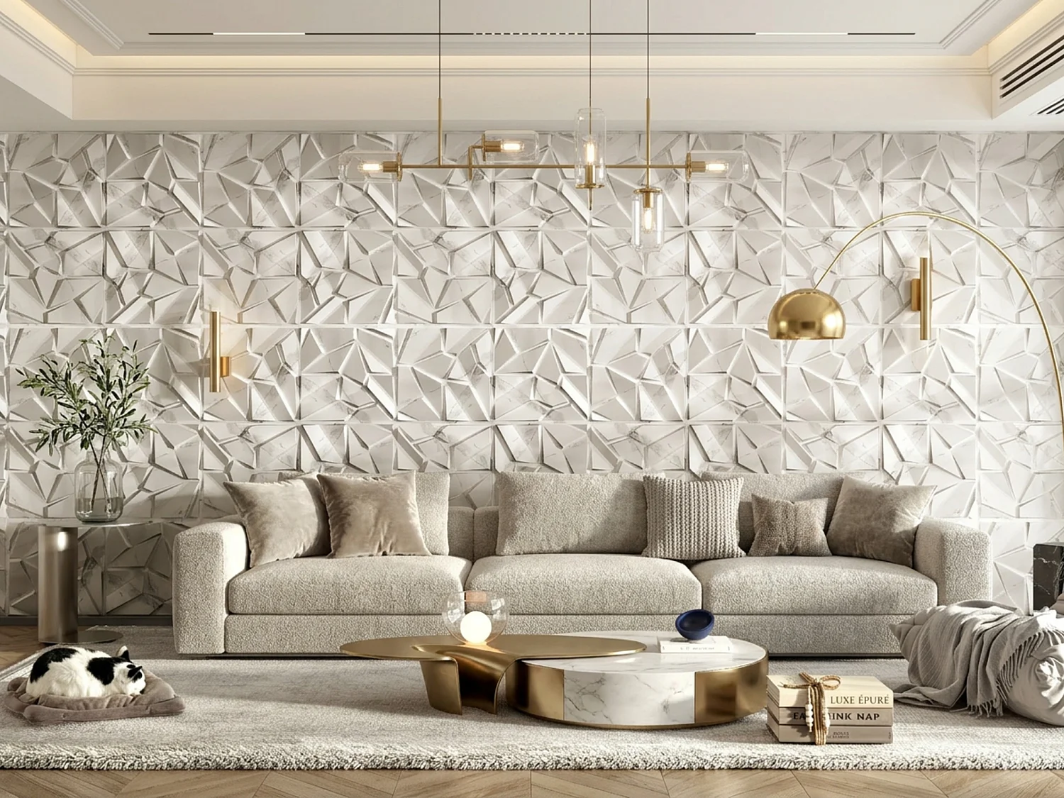 Panneau mural 3D en PVC - Pack de 3 m² - lot de 12 pièces - ivoire - ANGLIO