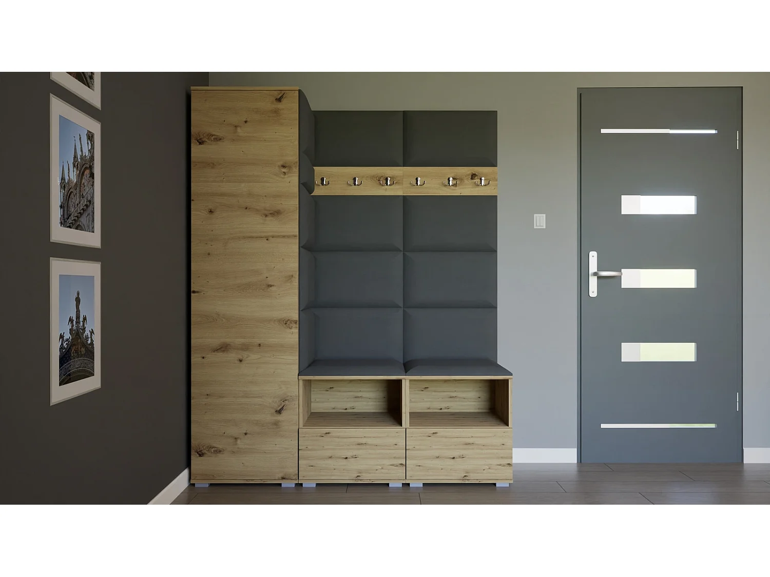Garderobe Nela II - 150 cm - Eiche Artisan - Trinity 15 - Dunkelgrau