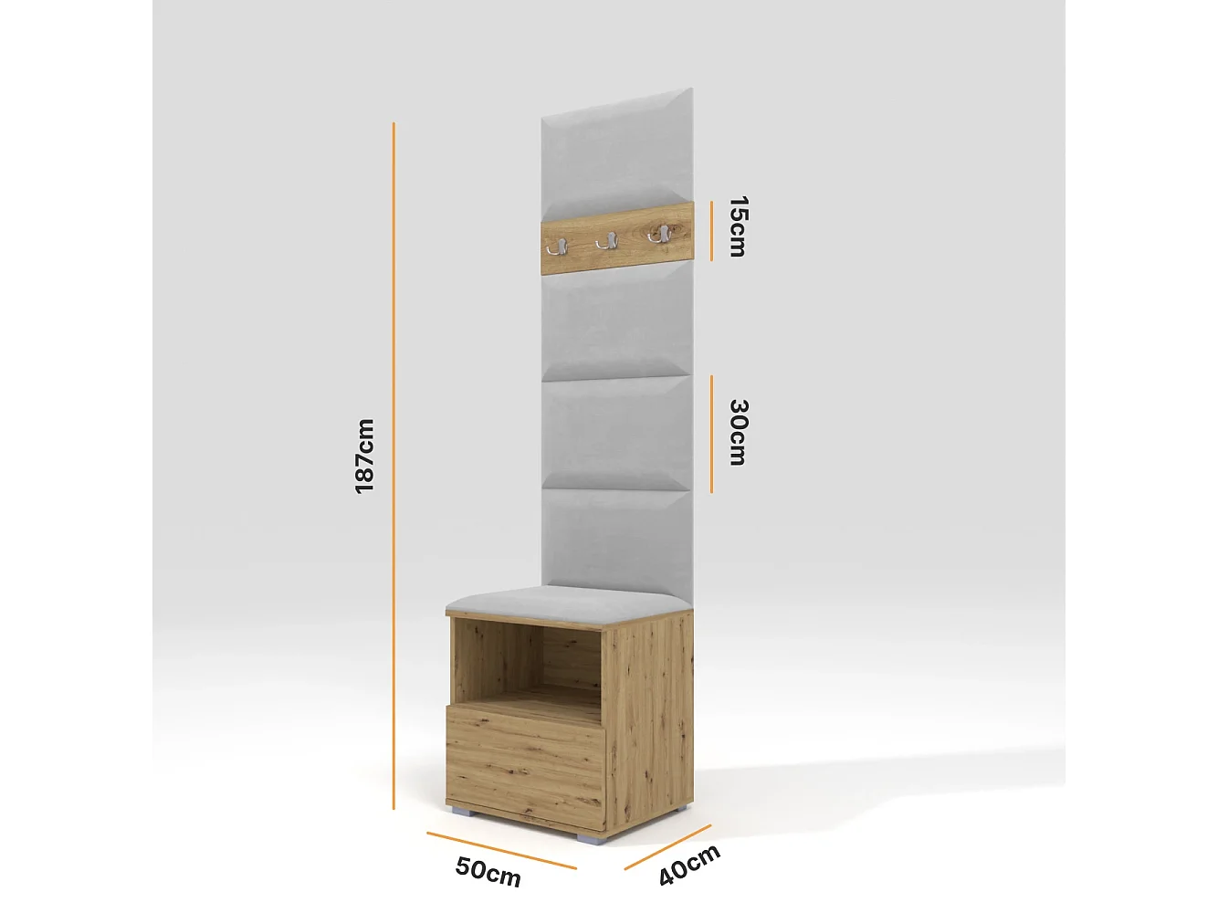 Halcombinatie Nela IV - 50 cm - Artisan Eiken - Trinity 32 - Lichtgrijs