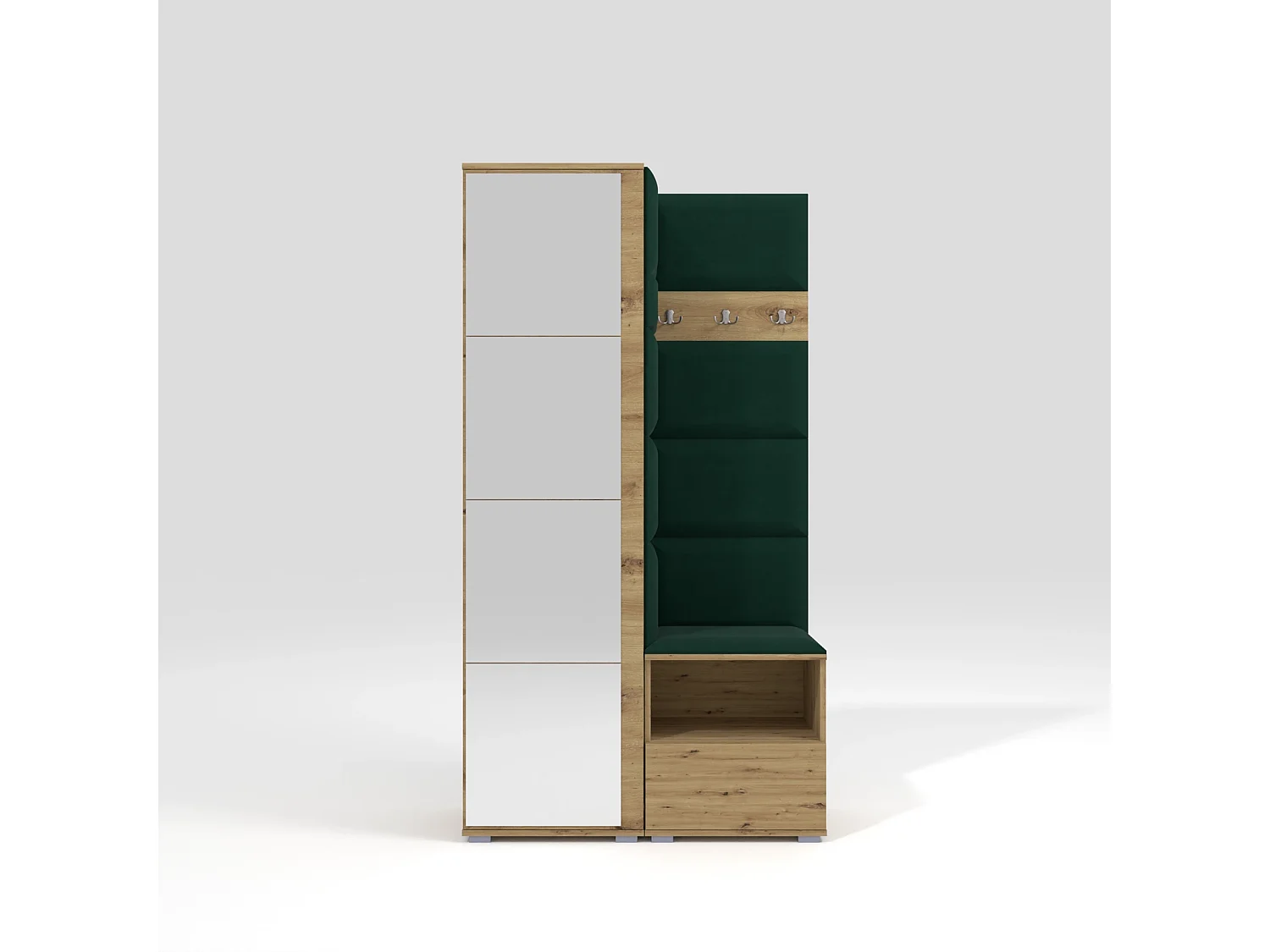 Halcombinatie Nela I met spiegel - 100 cm - Artisan Eiken - Trinity 28 - Flessengroen