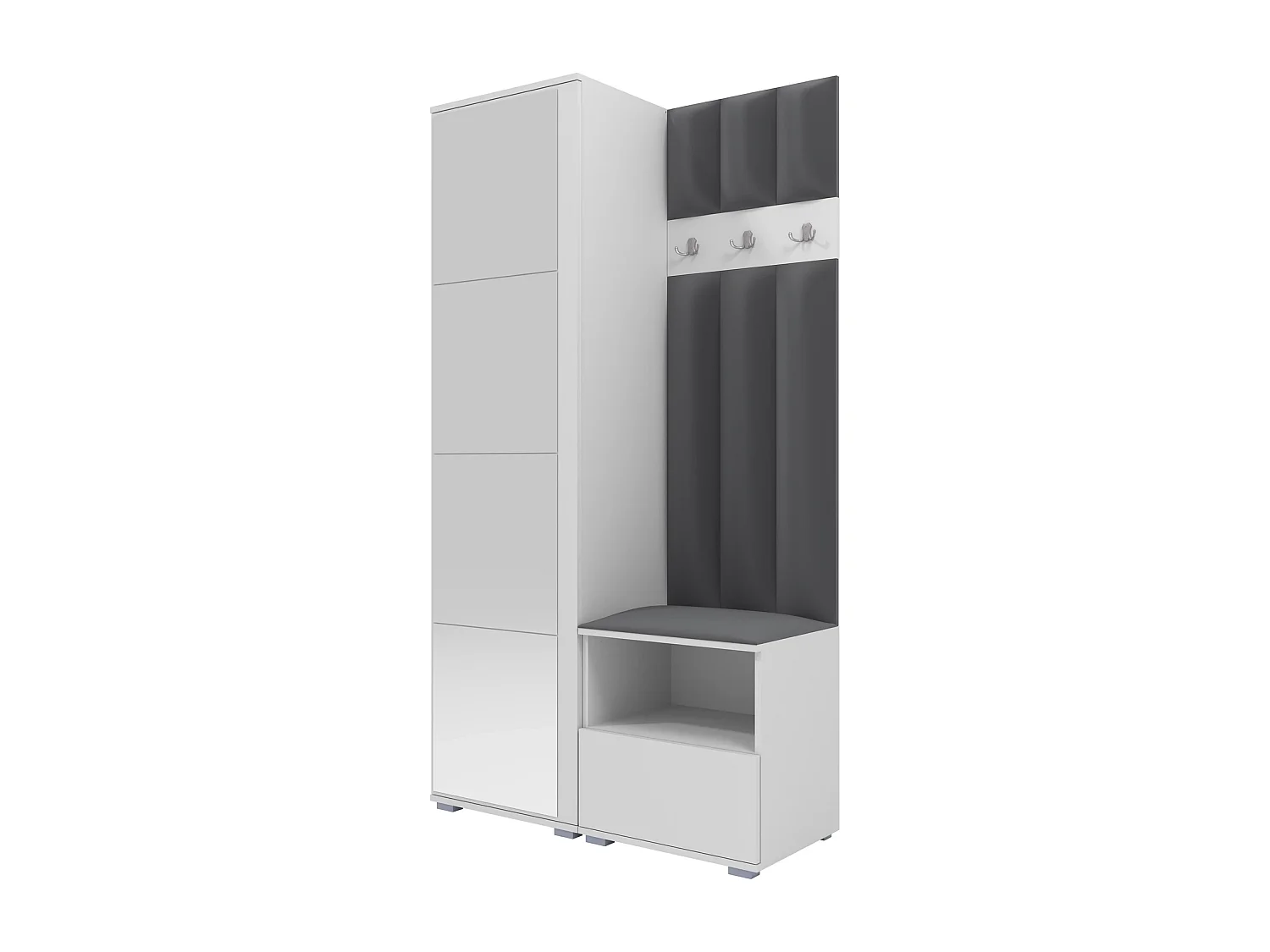 Garderobe Nela I LUX mit Spiegel - 100 cm - Matt Weiß - Trinity 15 - Dunkelgrau