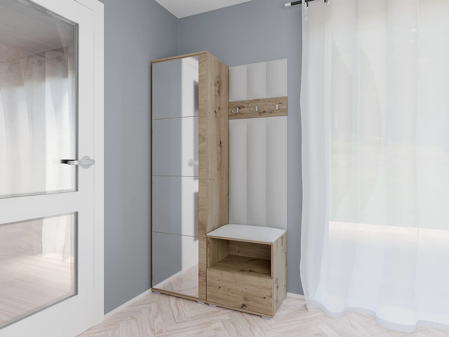 Halcombinatie Nela I LUX met spiegel - 100 cm - Artisan Eiken - Trinity 32 - Lichtgrijs