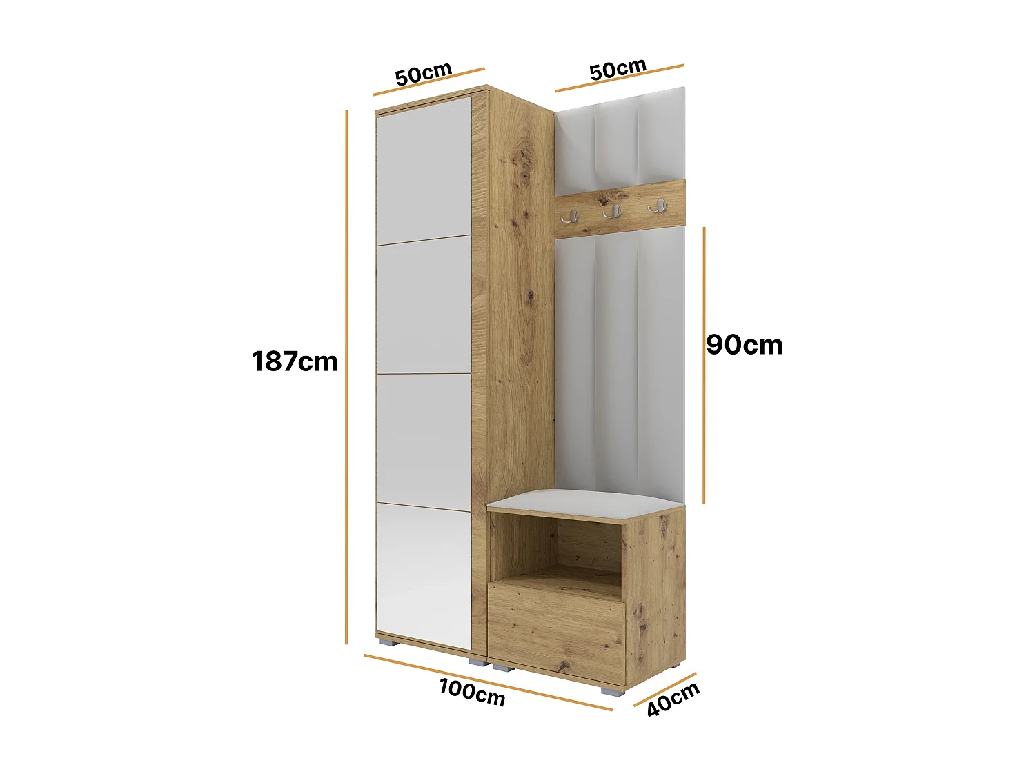 Halcombinatie Nela I LUX met spiegel - 100 cm - Artisan Eiken - Trinity 32 - Lichtgrijs