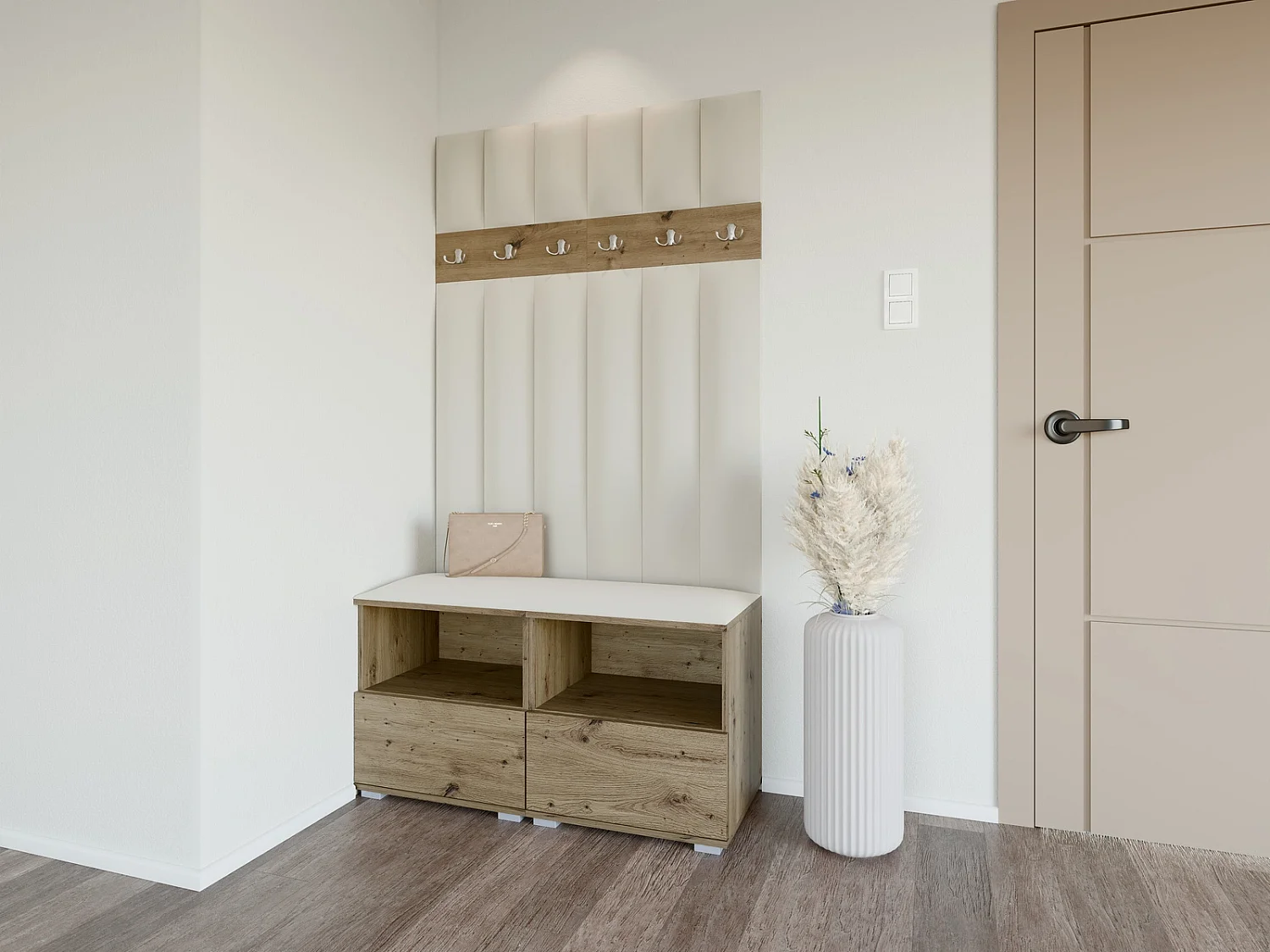 Vestiaire Nela III LUX - 100 cm - Chêne Artisan - Trinity 01 - Crème