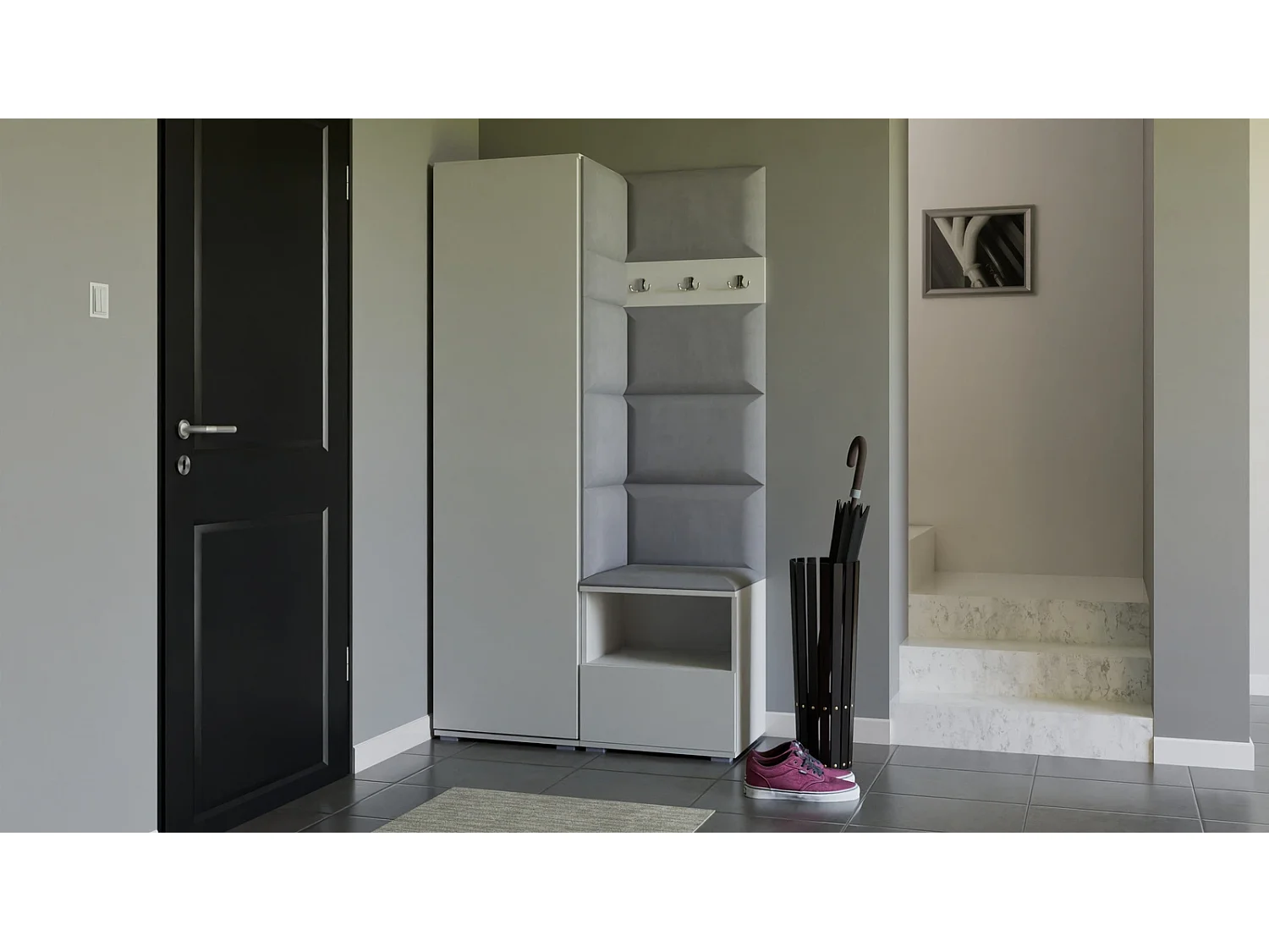 Garderobe Nela I - 100 cm - Matt Weiß - Trinity 32 - Hellgrau