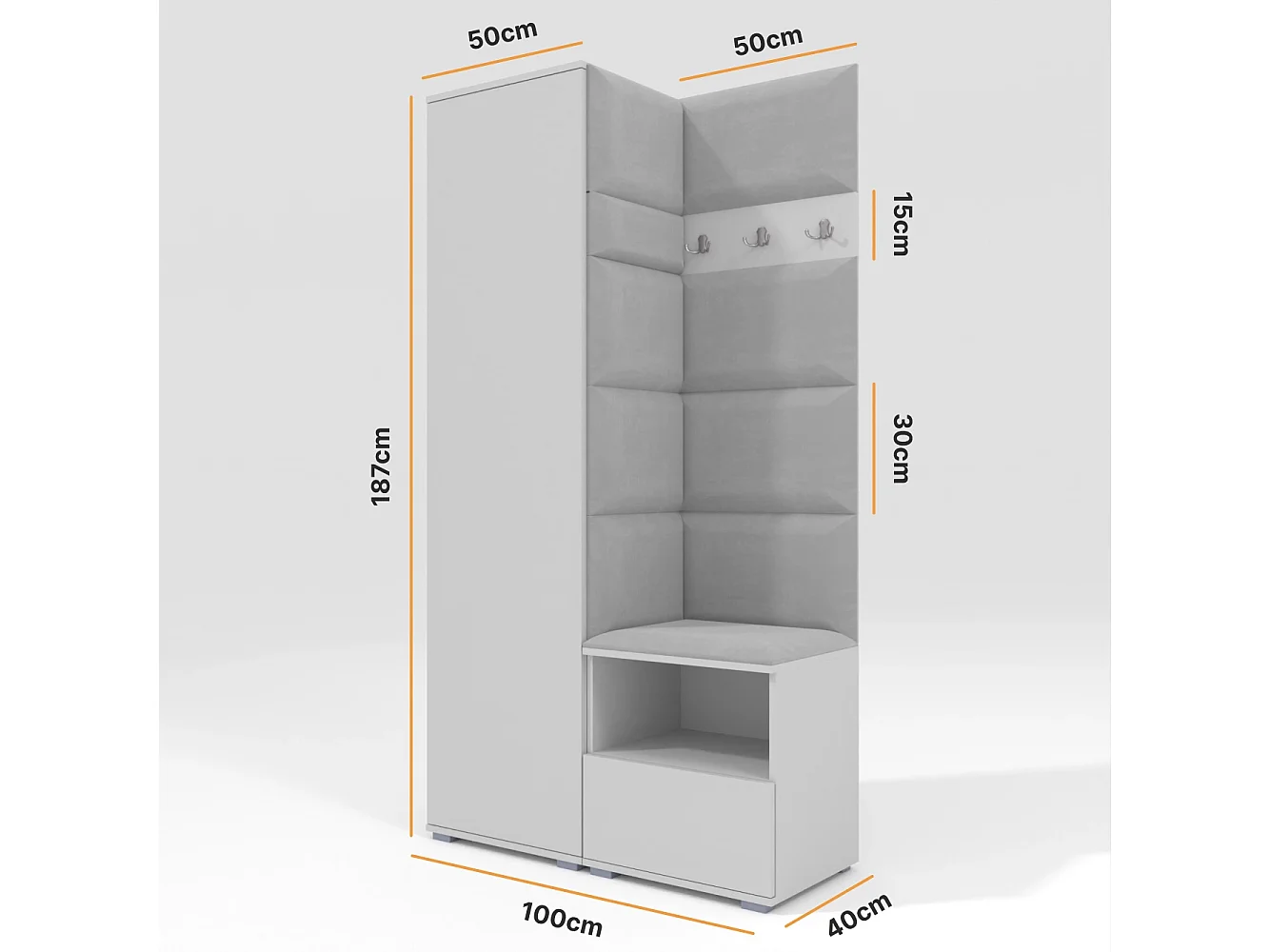 Garderobe Nela I - 100 cm - Matt Weiß - Trinity 32 - Hellgrau