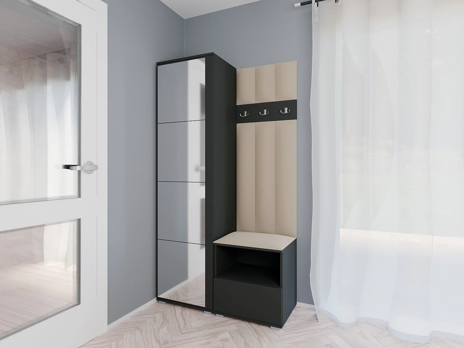 Vestiaire Nela I LUX avec miroir - 100 cm - Graphite - Trinity 04 - Beige