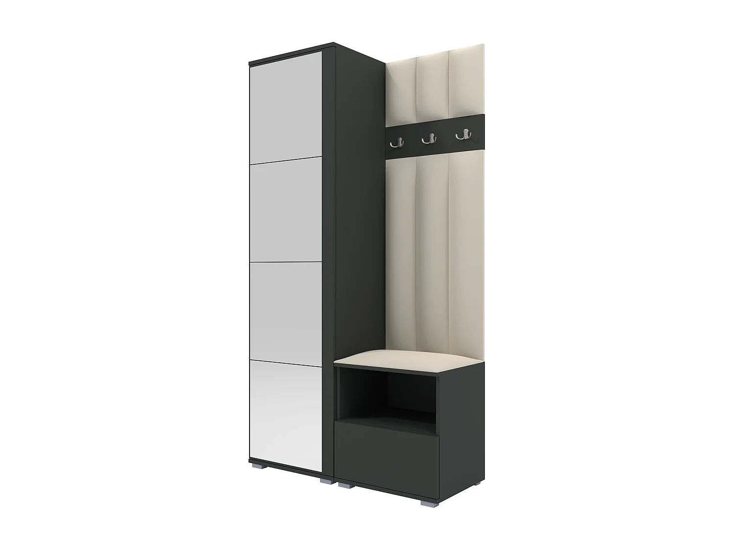 Garderobe Nela I LUX mit Spiegel - 100 cm - Graphit - Trinity 01 - Creme