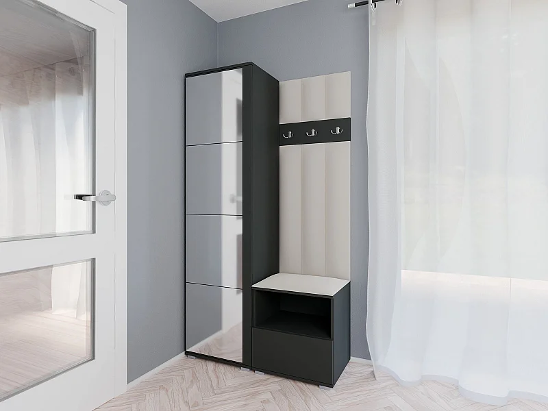 Garderobe Nela I LUX mit Spiegel - 100 cm - Graphit - Trinity 01 - Creme