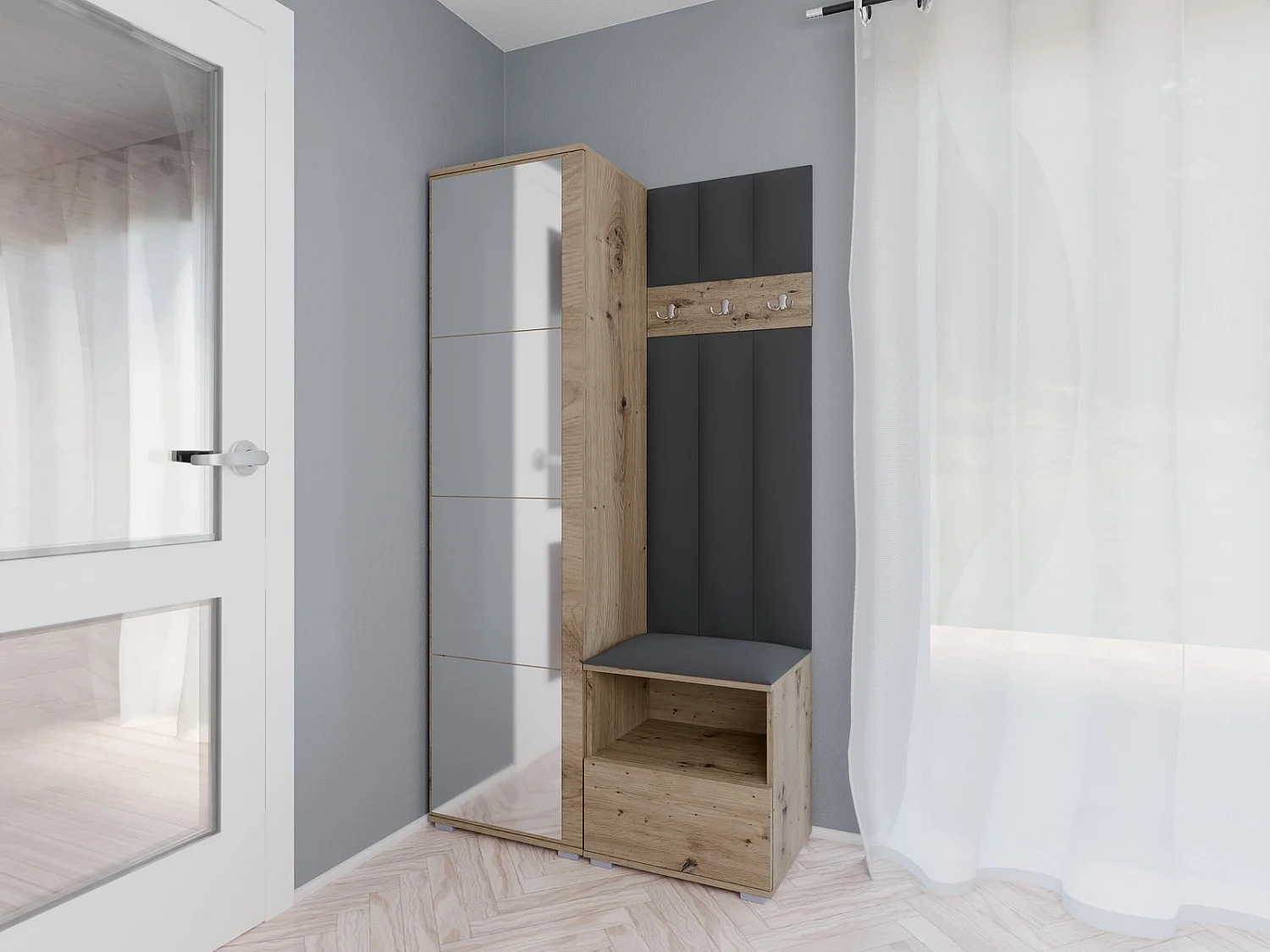 Garderobe Nela I LUX mit Spiegel - 100 cm - Eiche Artisan - Trinity 15 - Dunkelgrau