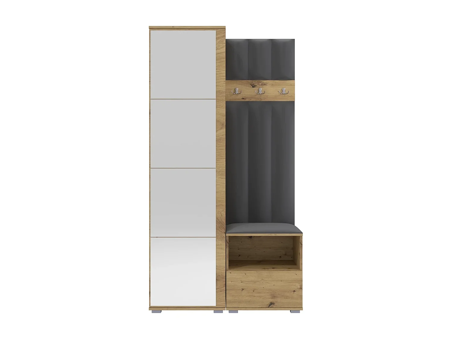 Garderobe Nela I LUX mit Spiegel - 100 cm - Eiche Artisan - Trinity 15 - Dunkelgrau