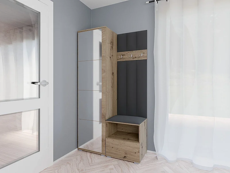 Garderobe Nela I LUX mit Spiegel - 100 cm - Eiche Artisan - Trinity 15 - Dunkelgrau