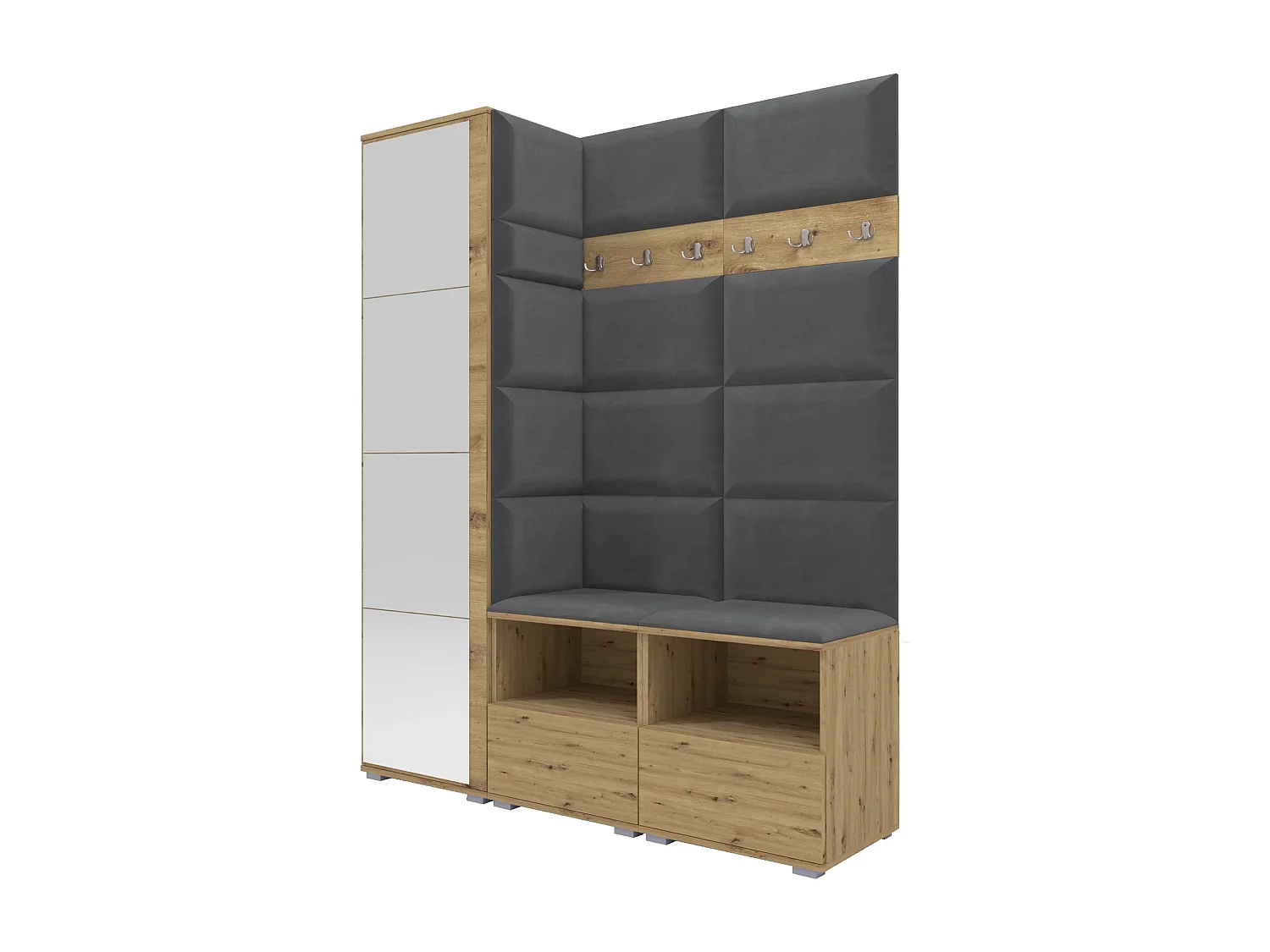 Garderobe Nela II mit Spiegel - 150 cm - Eiche Artisan - Trinity 15 - Dunkelgrau
