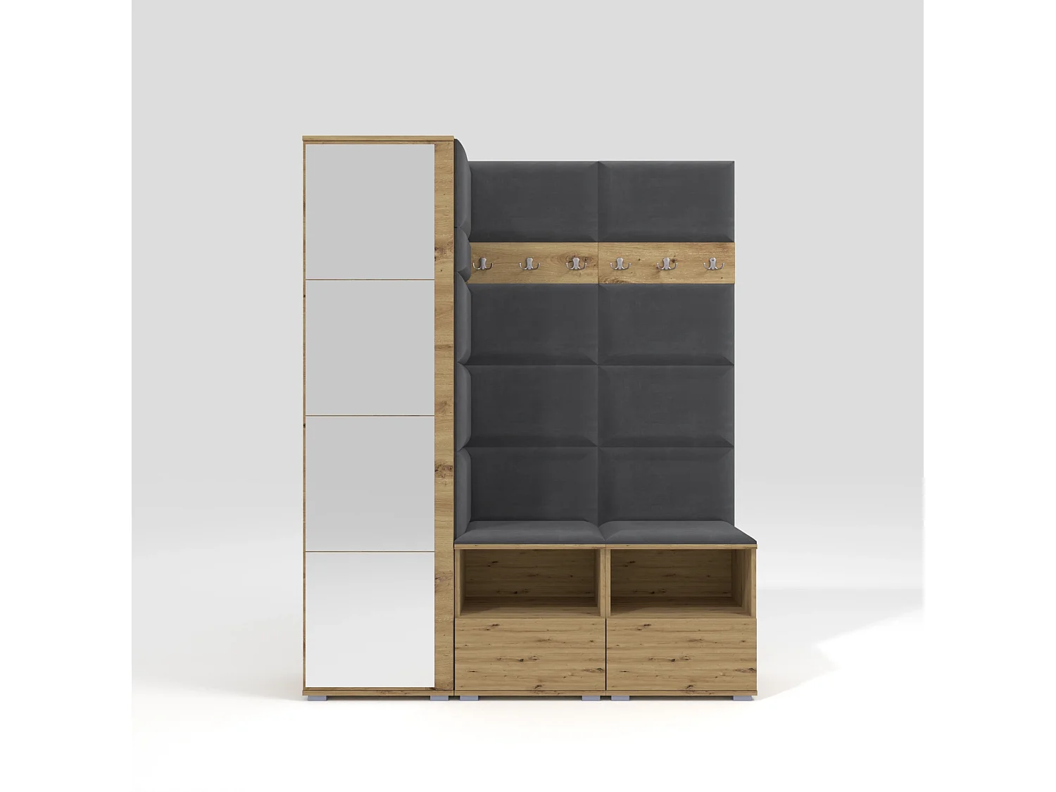 Garderobe Nela II mit Spiegel - 150 cm - Eiche Artisan - Trinity 15 - Dunkelgrau
