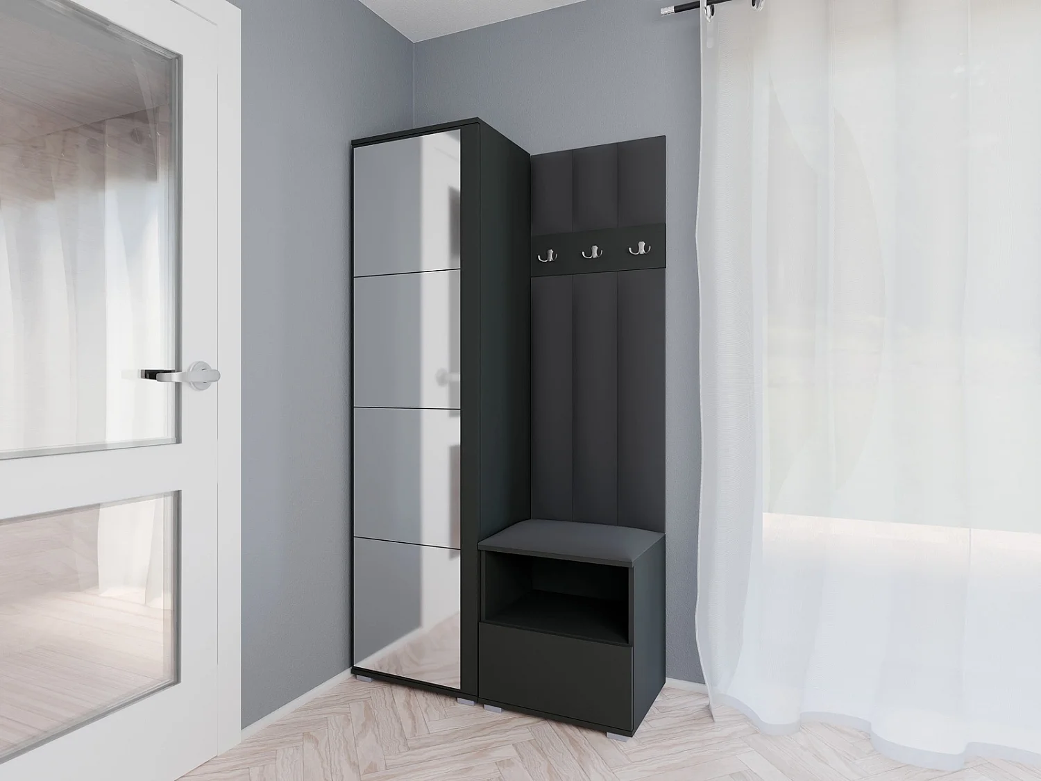 Vestiaire Nela I LUX avec miroir - 100 cm - Graphite - Trinity 15 - Gris Foncé