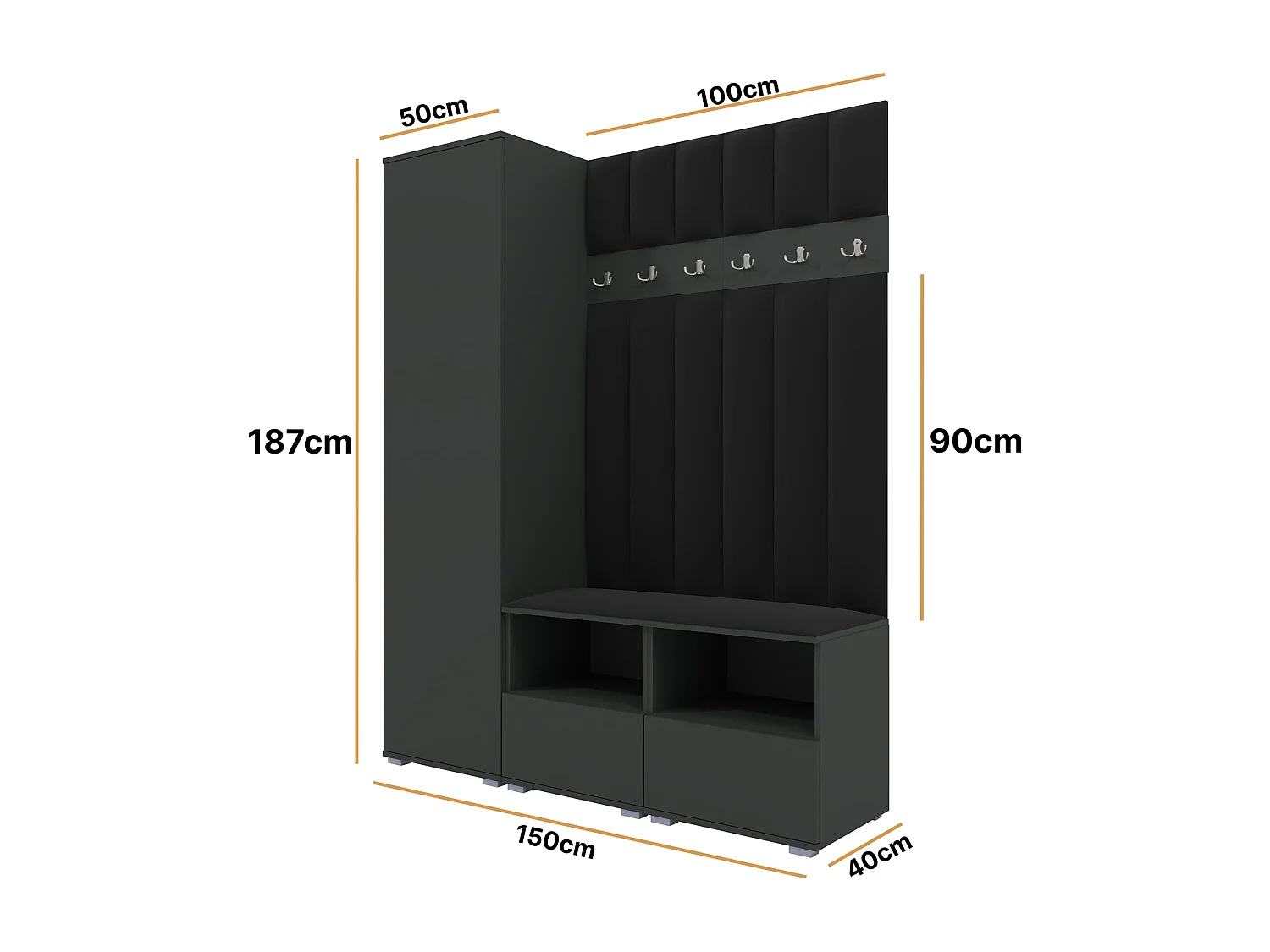 Halcombinatie Nela II LUX - 150 cm - Grafiet - Trinity 16 - Zwart