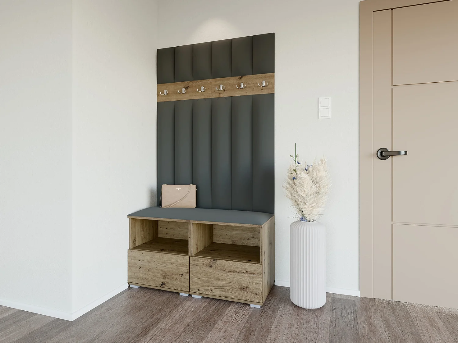 Garderobe Nela III LUX - 100 cm - Eiche Artisan - Trinity 15 - Dunkelgrau