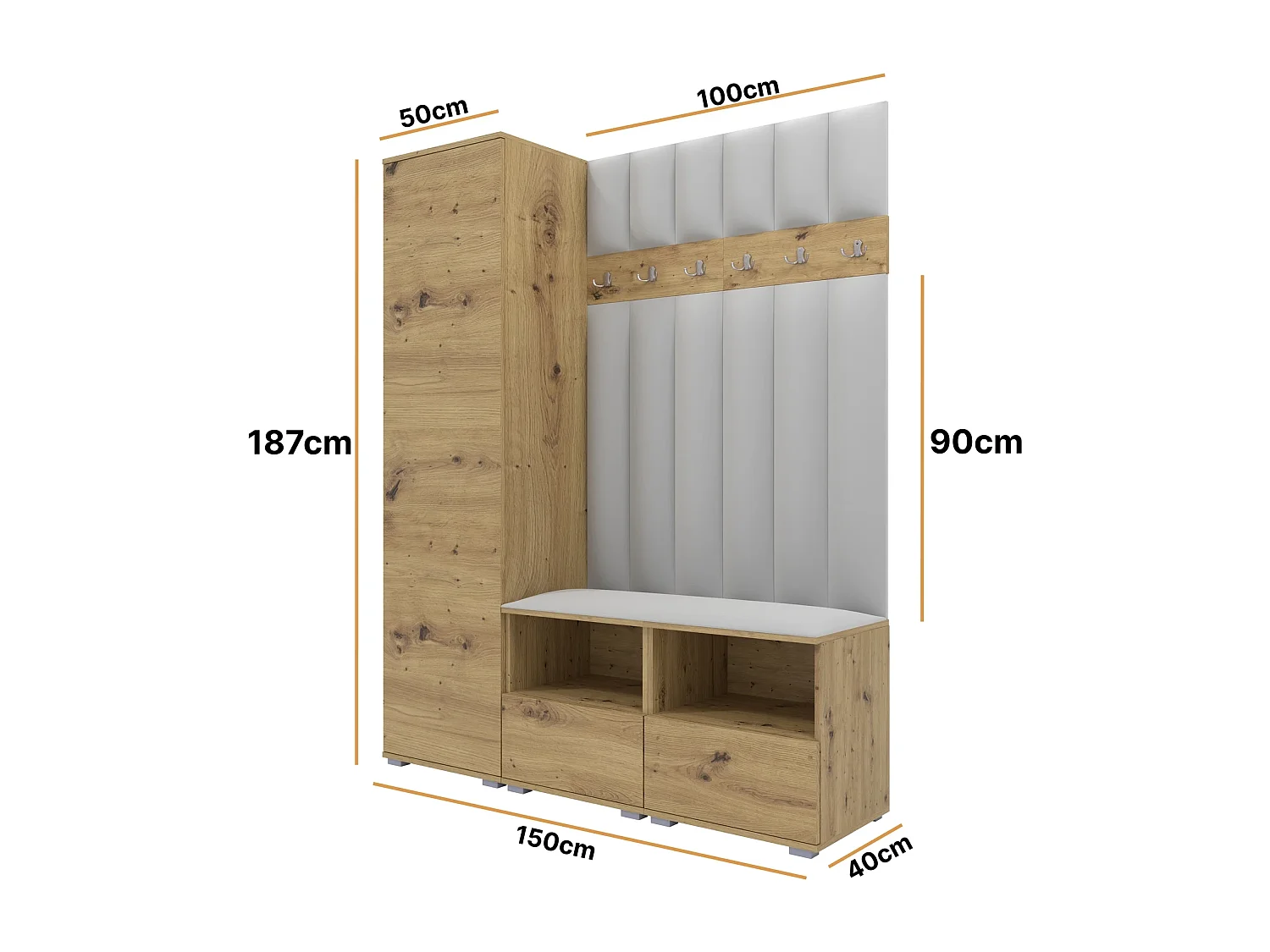 Halcombinatie Nela II LUX - 150 cm - Artisan Eiken - Trinity 32 - Lichtgrijs