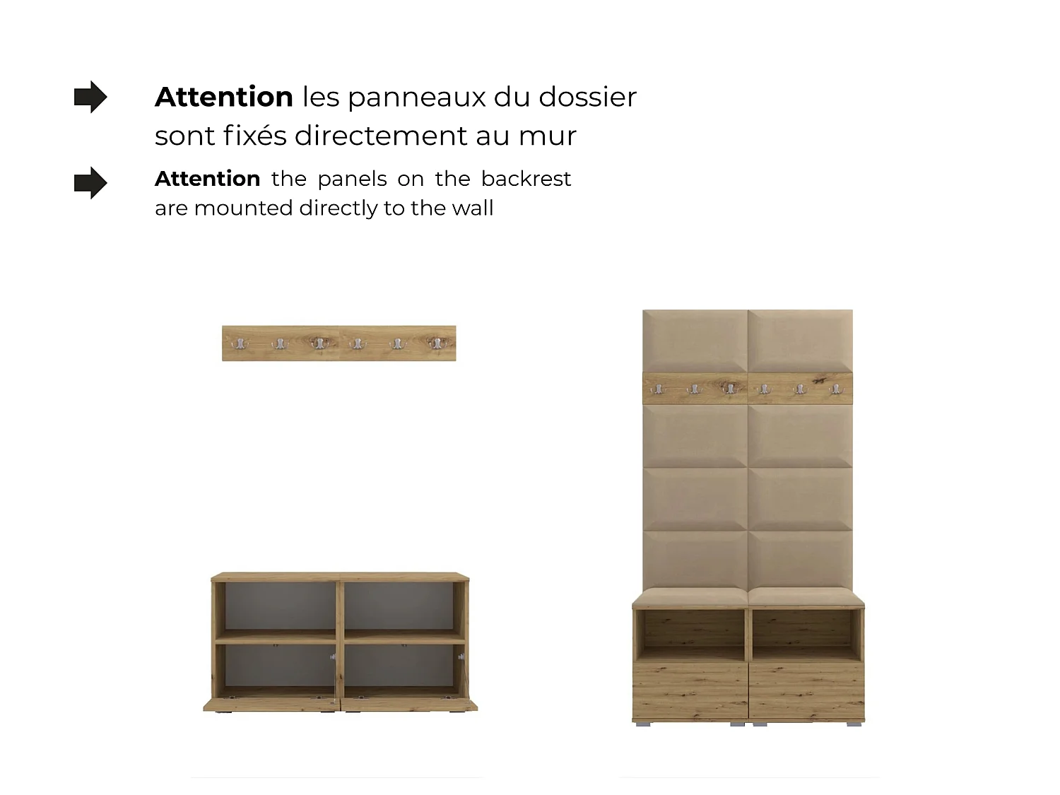 Vestiaire Nela I avec miroir - 100 cm - Chêne Artisan - Trinity 04 - Beige