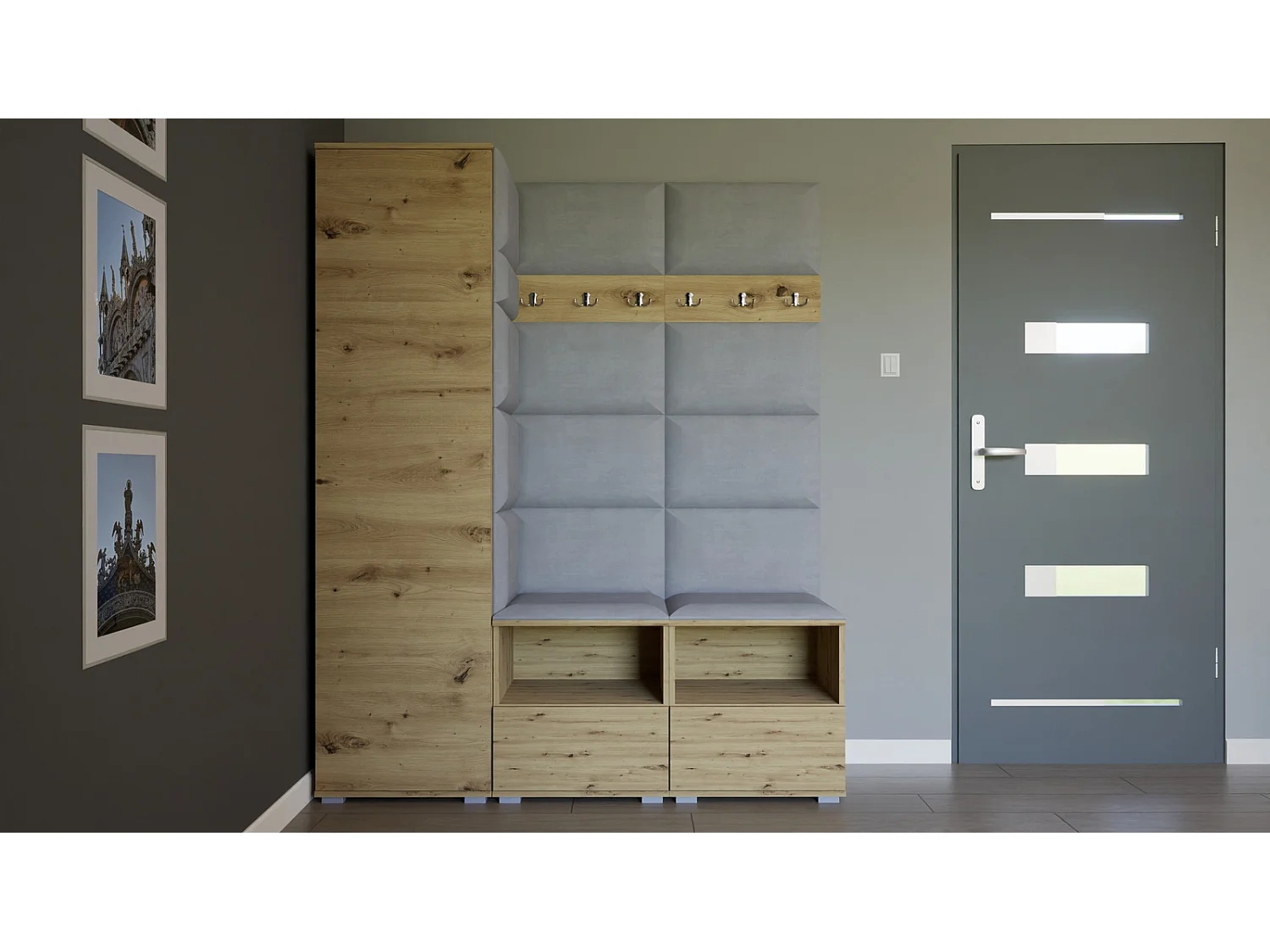 Halcombinatie Nela II - 150 cm - Artisan Eiken - Trinity 32 - Lichtgrijs