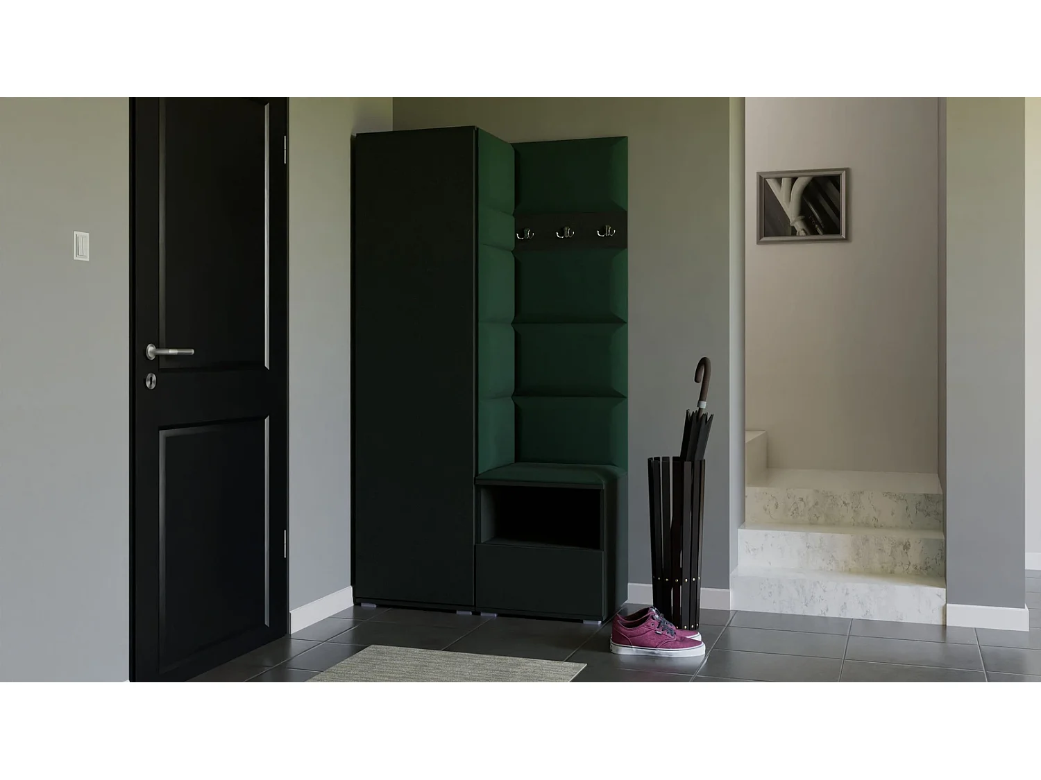 Vestiaire Nela I - 100 cm - Graphite - Trinity 28 - Vert Bouteille