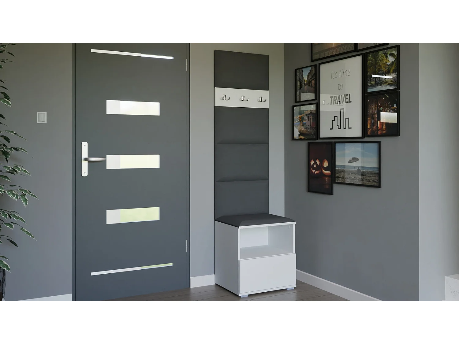 Garderobe Nela IV - 50 cm - Matt Weiß - Trinity 15 - Dunkelgrau