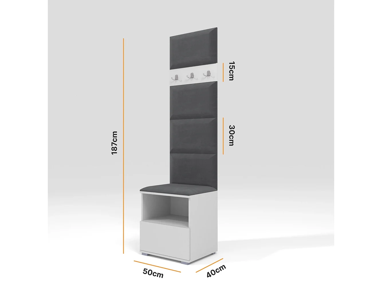 Garderobe Nela IV - 50 cm - Matt Weiß - Trinity 15 - Dunkelgrau