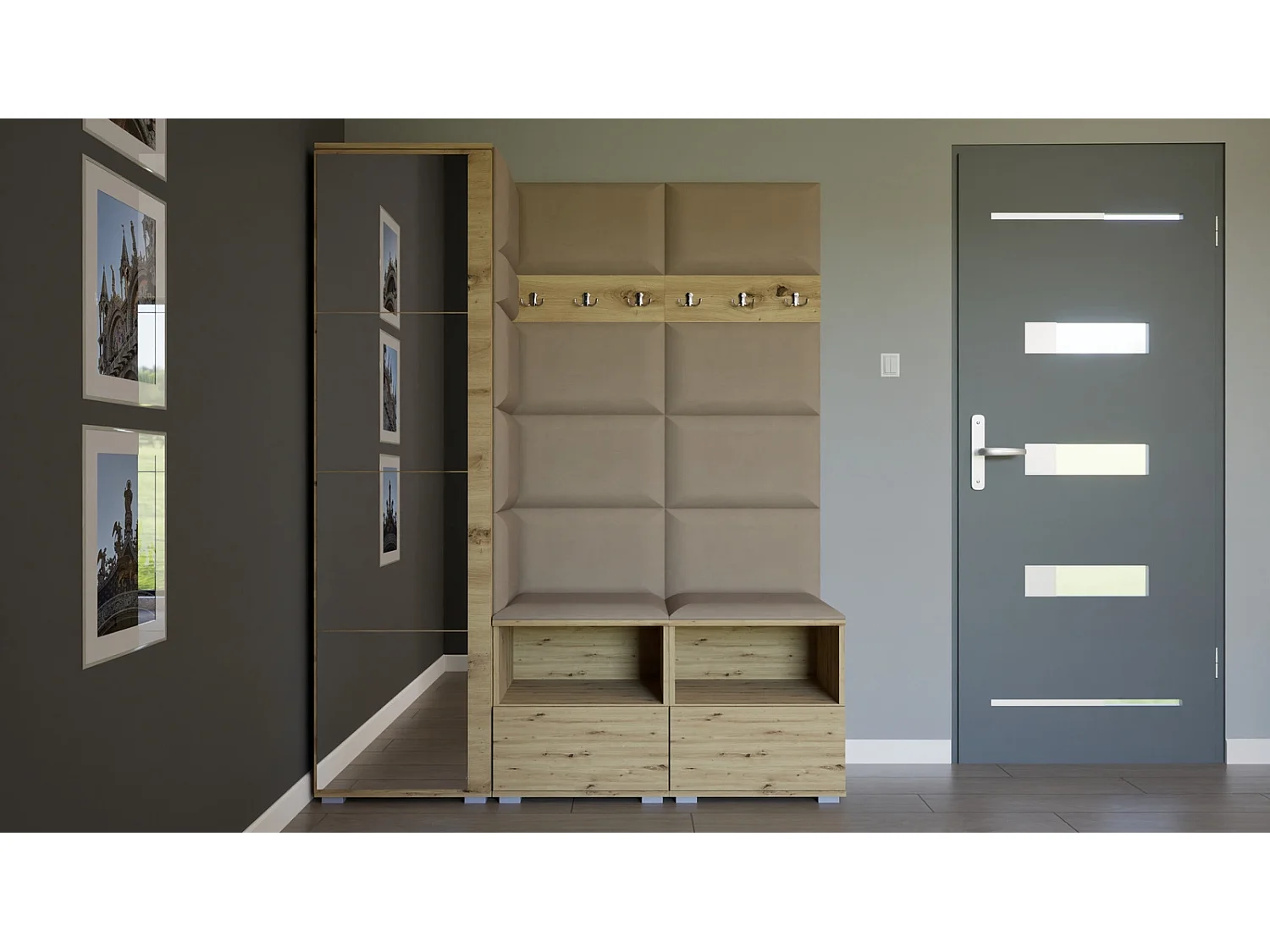 Halcombinatie Nela II met spiegel - 150 cm - Artisan Eiken - Trinity 04 - Beige