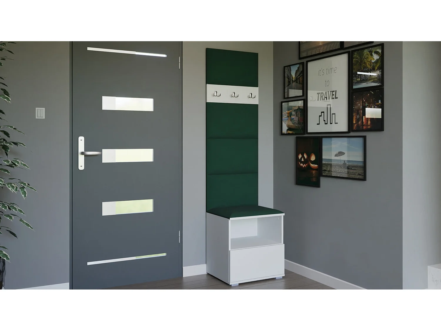 Garderobe Nela IV - 50 cm - Matt Weiß - Trinity 28 - Flaschengrün