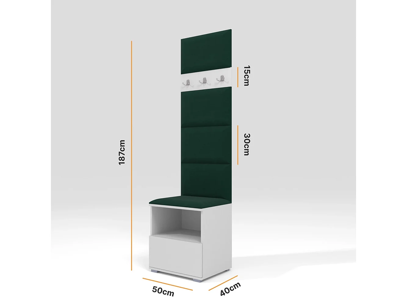 Garderobe Nela IV - 50 cm - Matt Weiß - Trinity 28 - Flaschengrün