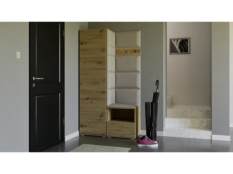 Vestiaire Nela I - 100 cm - Chêne Artisan - Trinity 01 - Crème