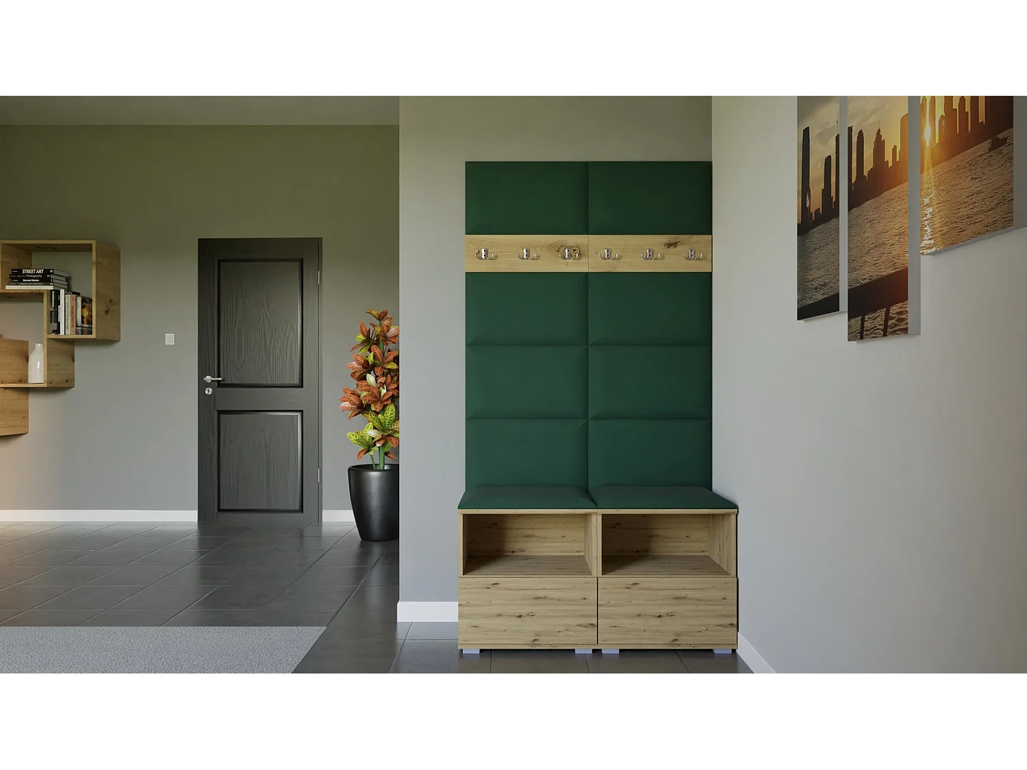 Halcombinatie Nela III - 100 cm - Artisan Eiken - Trinity 28 - Flessengroen