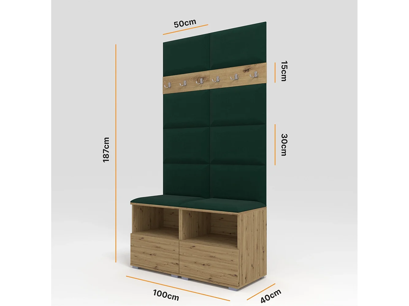 Halcombinatie Nela III - 100 cm - Artisan Eiken - Trinity 28 - Flessengroen
