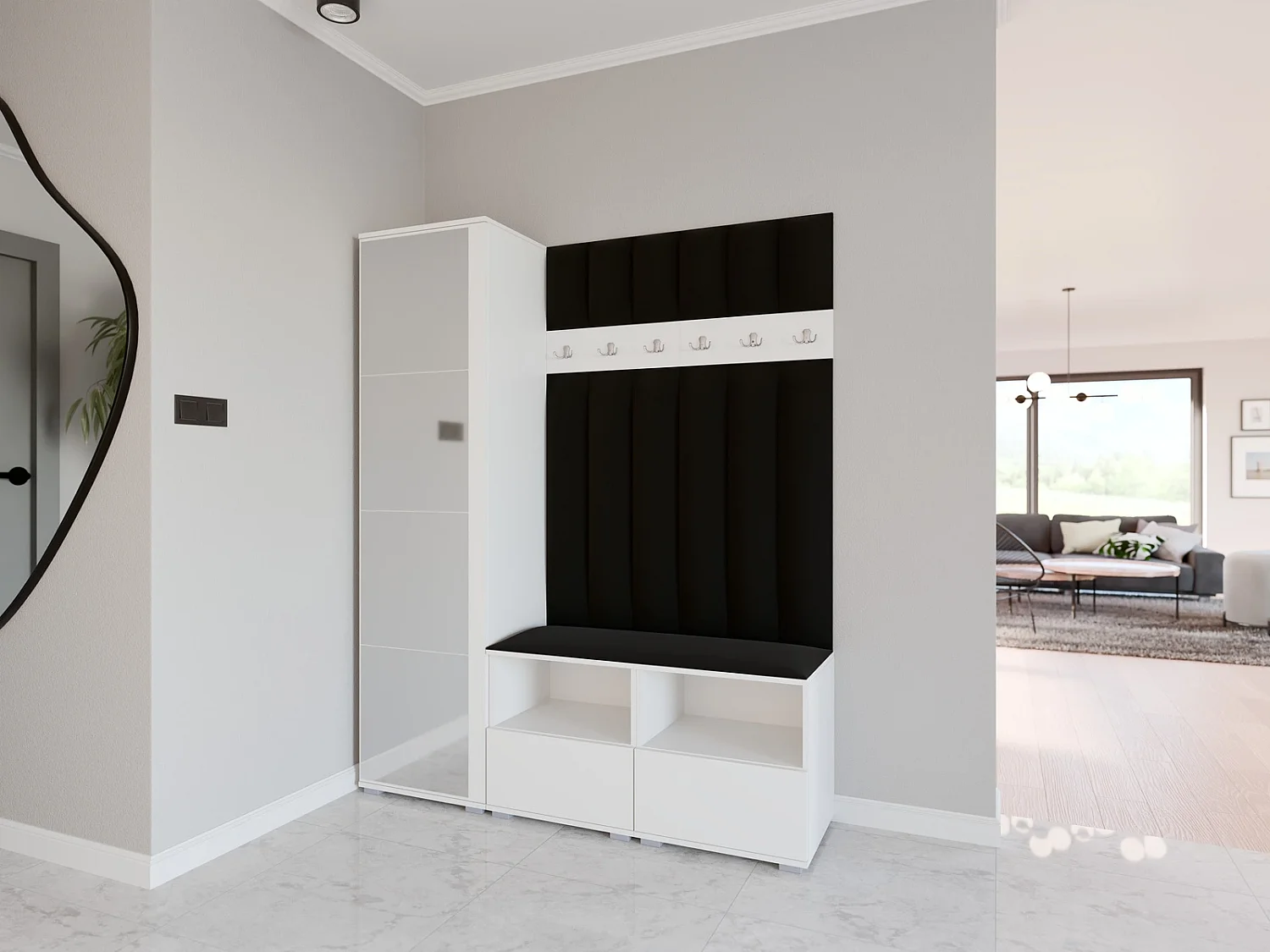 Halcombinatie Nela II LUX met spiegel - 150 cm - Mat Wit - Trinity 16 - Zwart