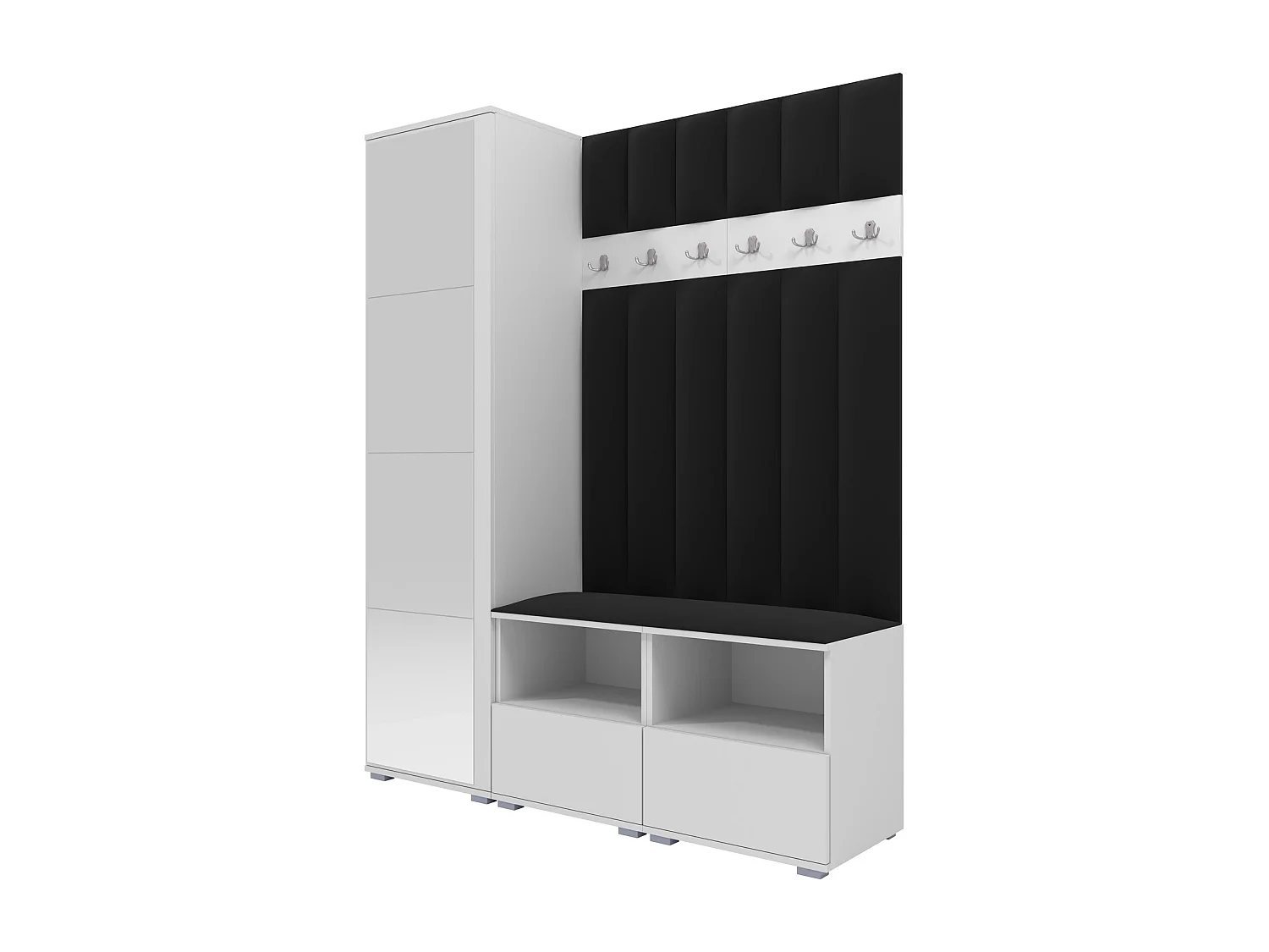 Halcombinatie Nela II LUX met spiegel - 150 cm - Mat Wit - Trinity 16 - Zwart